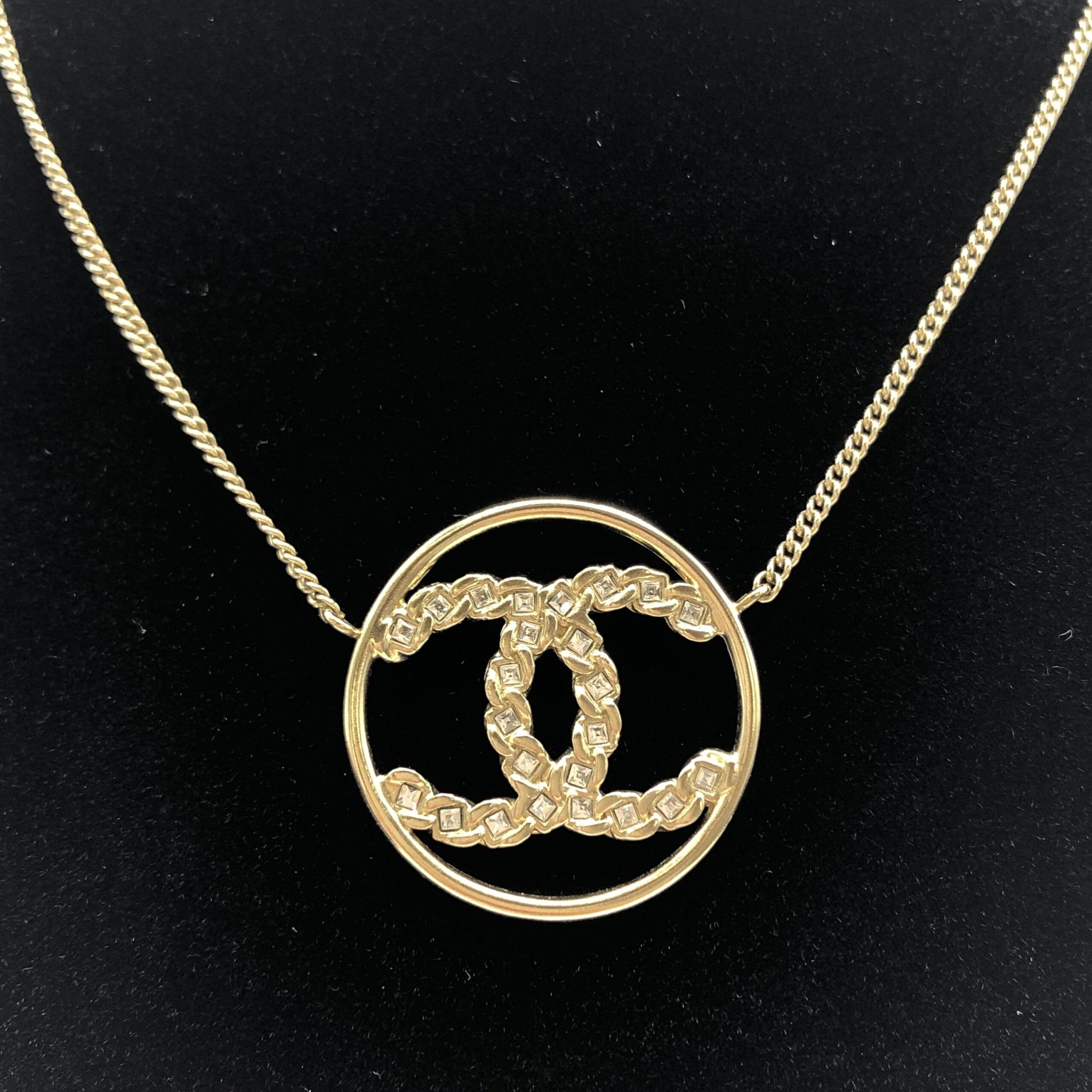 Chanel Gold Tone CC Circle Pendant Necklace - Image 2