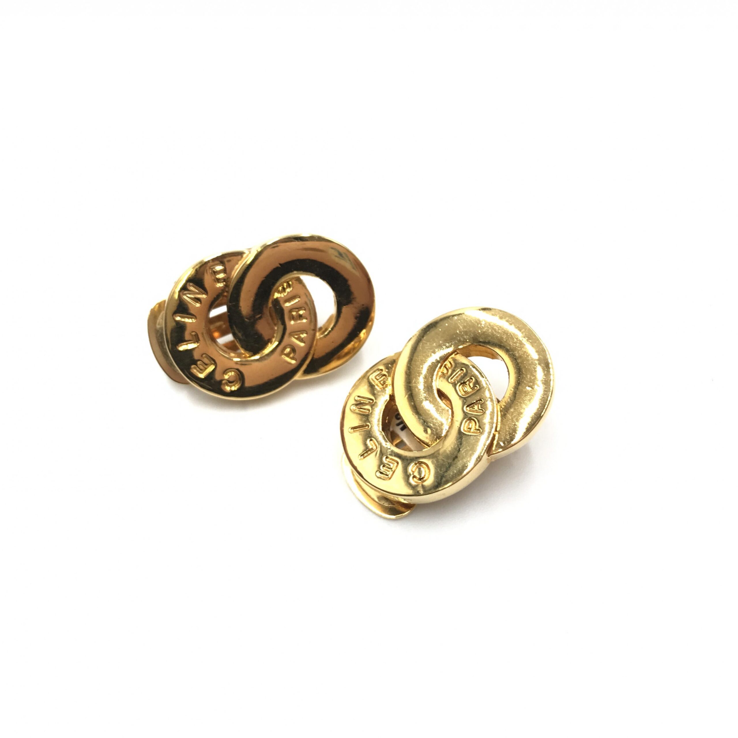 Celine Gold Tone Double Round Motif Earrings - Image 2