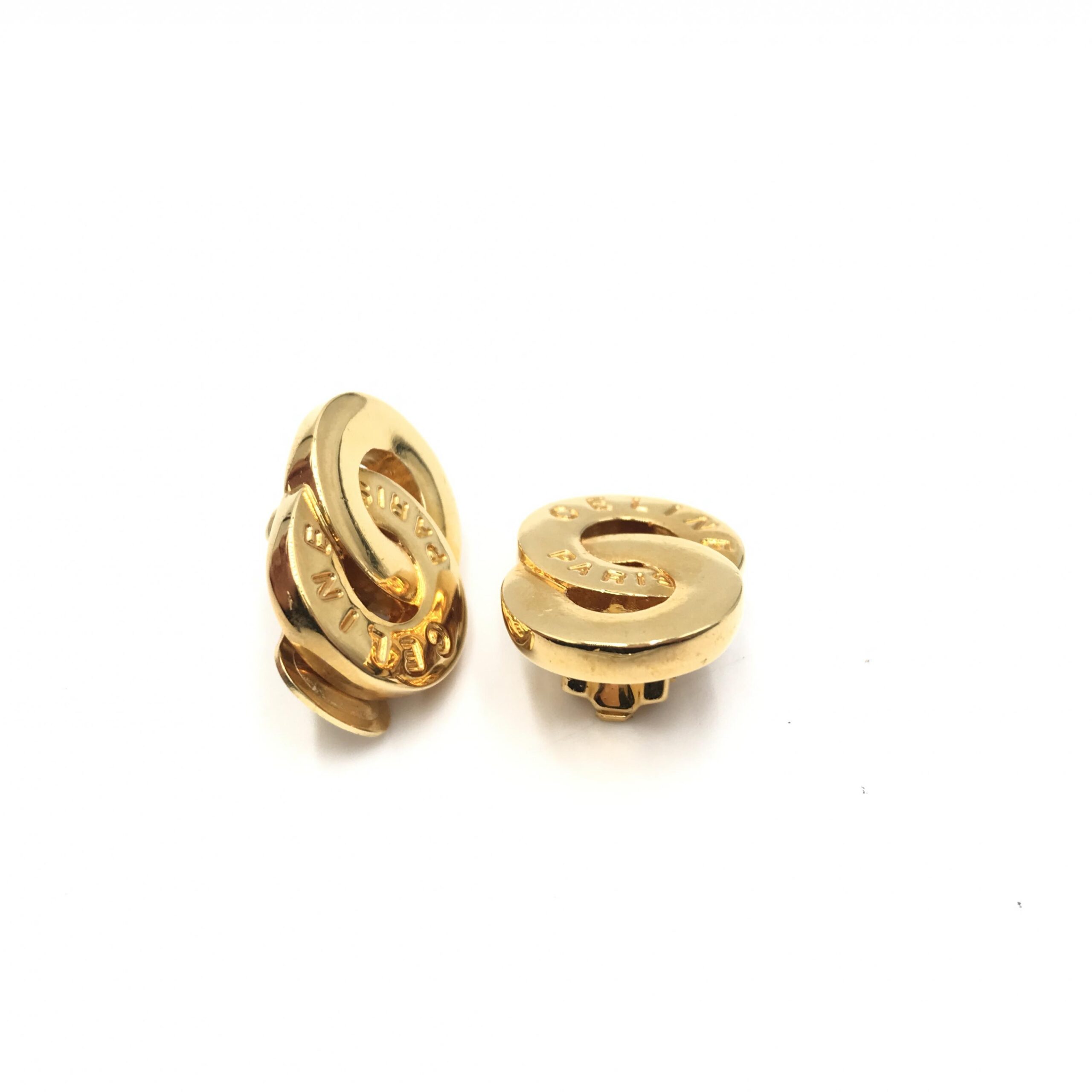 Celine Gold Tone Double Round Motif Earrings - Image 5