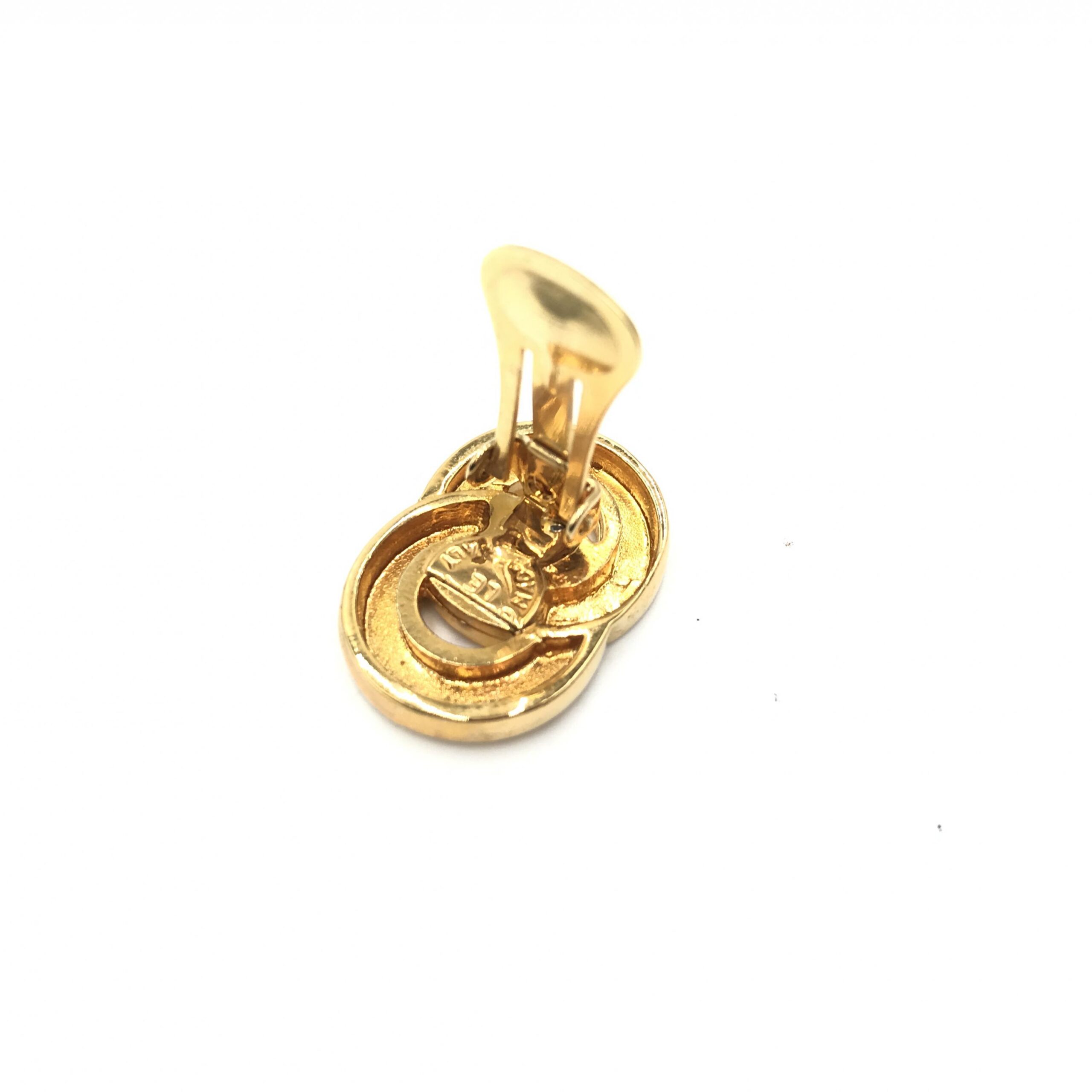 Celine Gold Tone Double Round Motif Earrings - Image 6