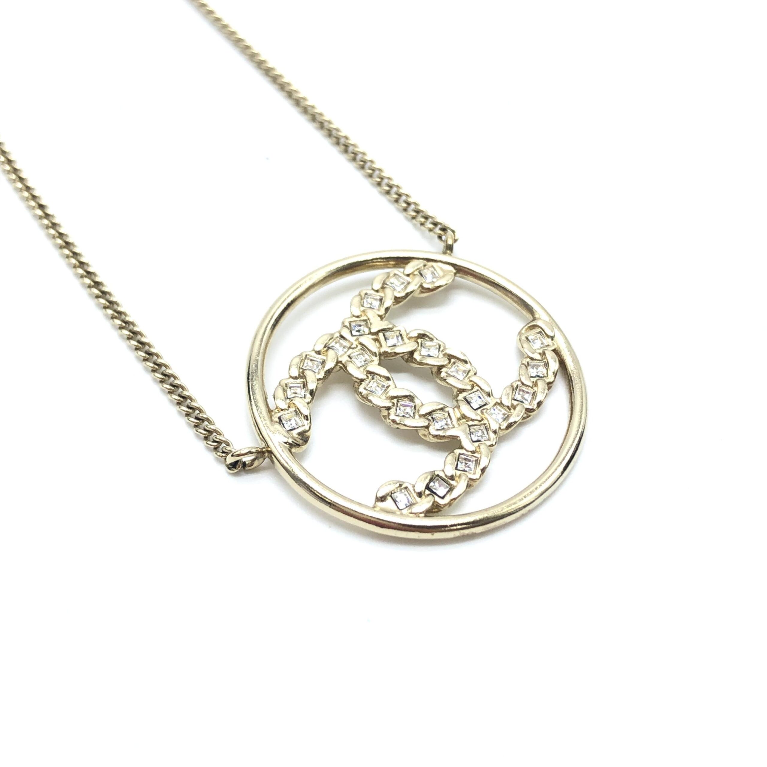 Chanel Gold Tone CC Circle Pendant Necklace - Image 8