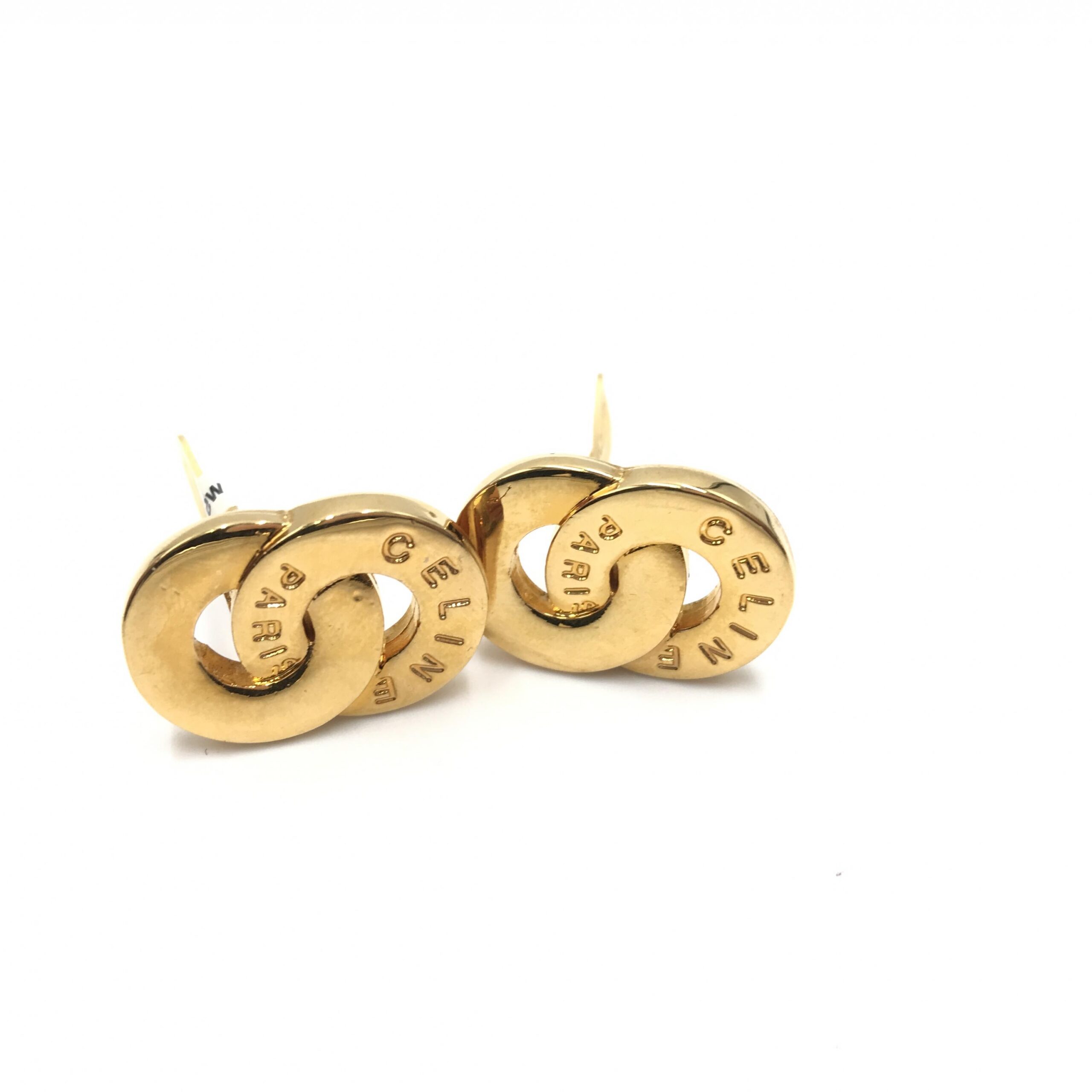 Celine Gold Tone Double Round Motif Earrings - Image 8