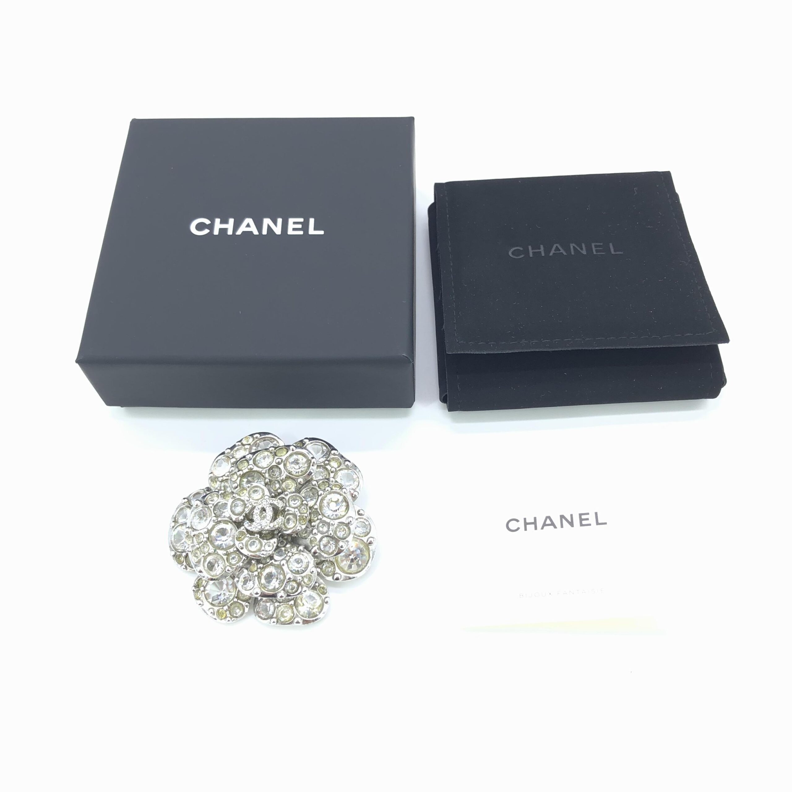 Chanel Silver Crystal Camellia Flower Brooch - Image 2