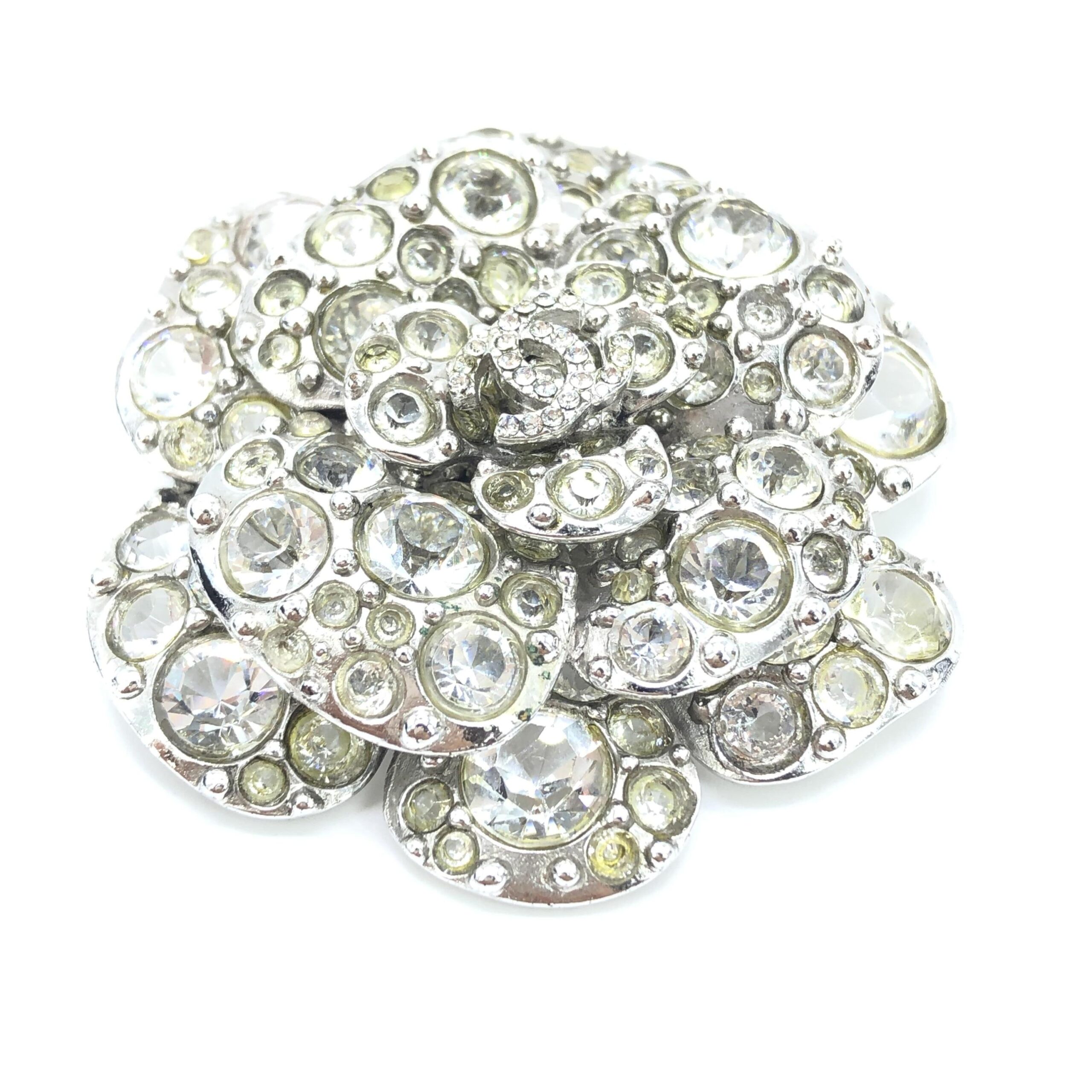 Chanel Silver Crystal Camellia Flower Brooch - Image 4