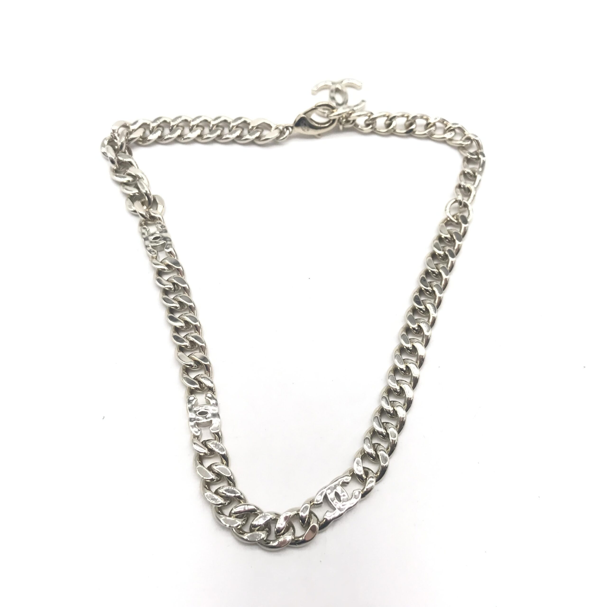 Chanel Silver Tone Curb Chain Link Necklace - Image 2