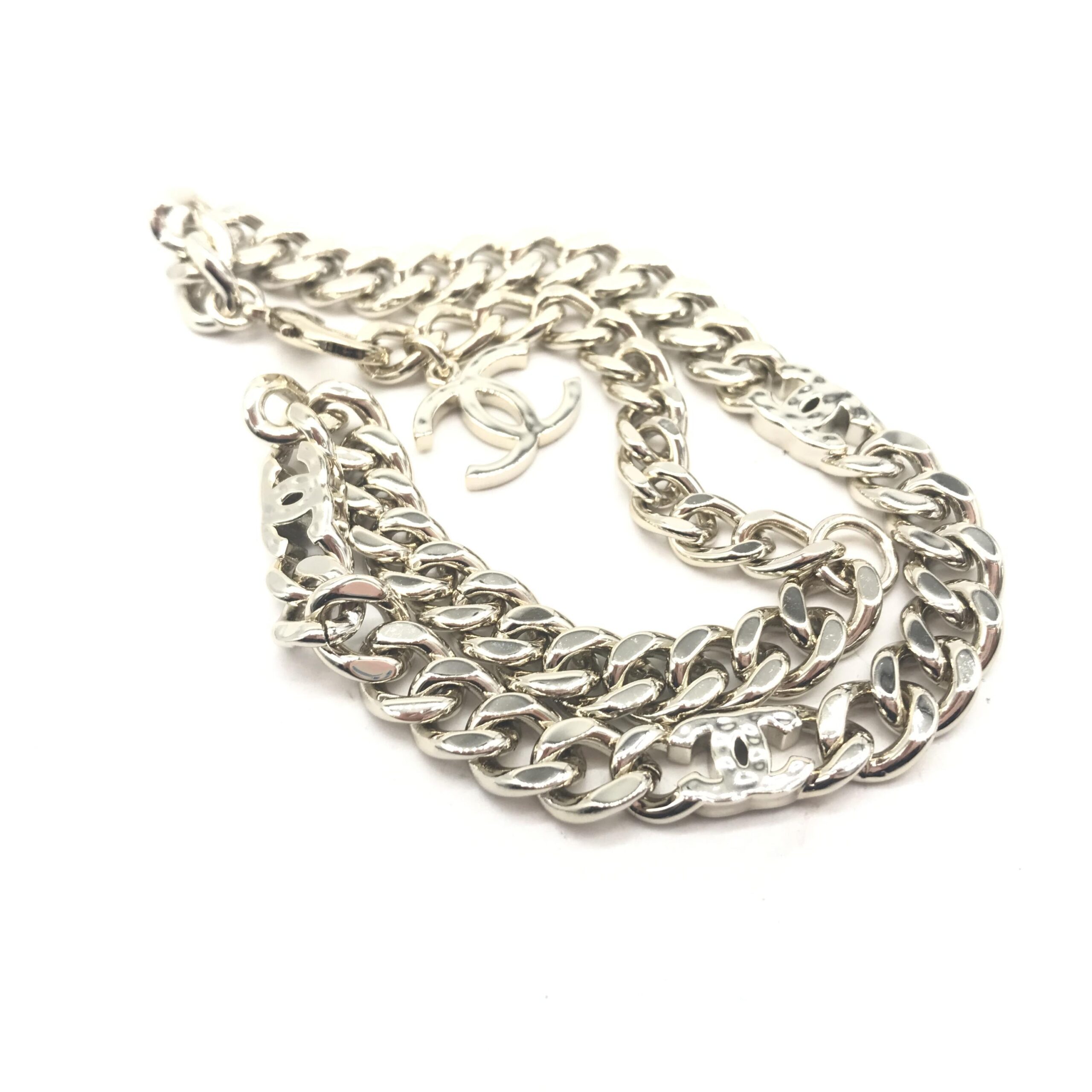Chanel Silver Tone Curb Chain Link Necklace - Image 3
