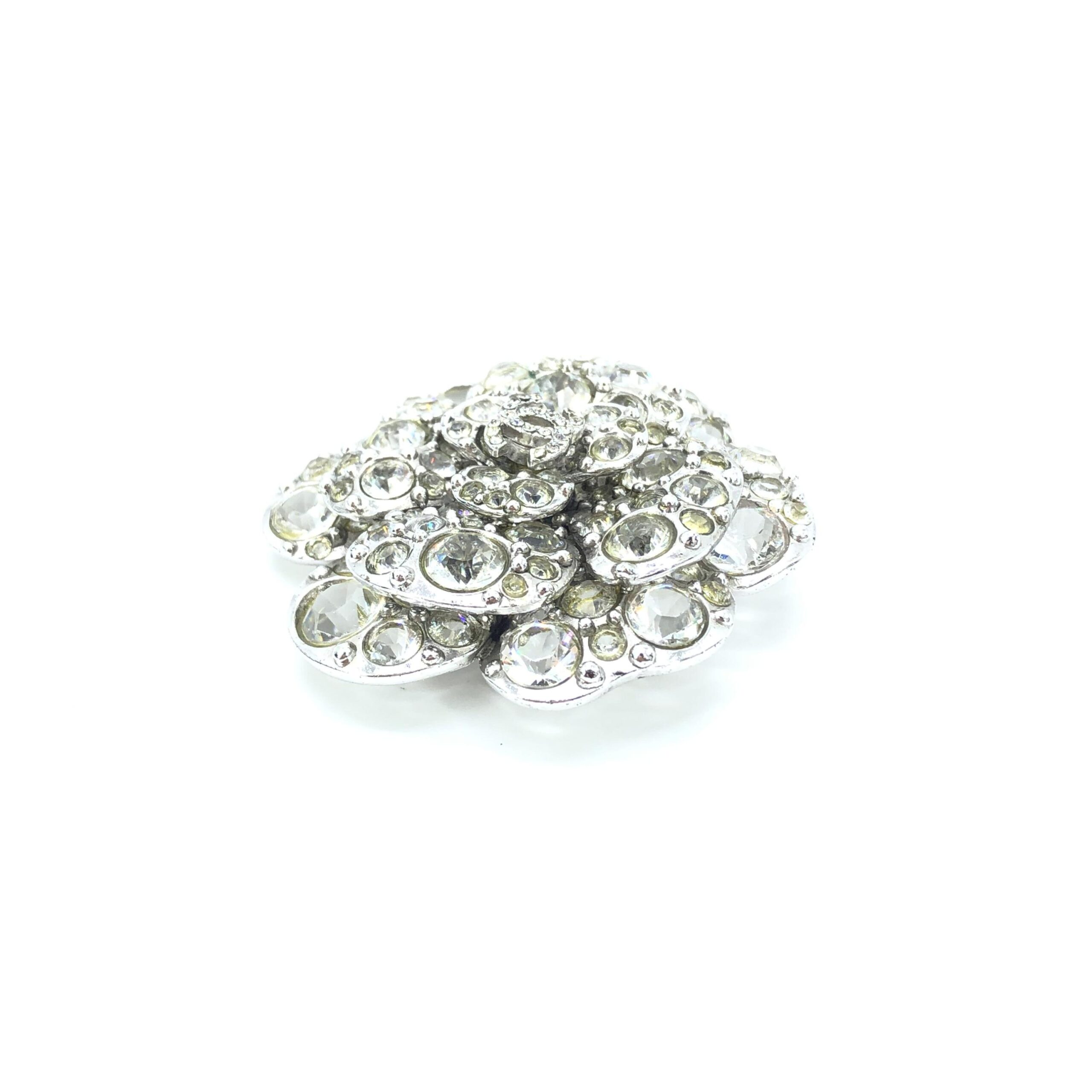 Chanel Silver Crystal Camellia Flower Brooch - Image 6