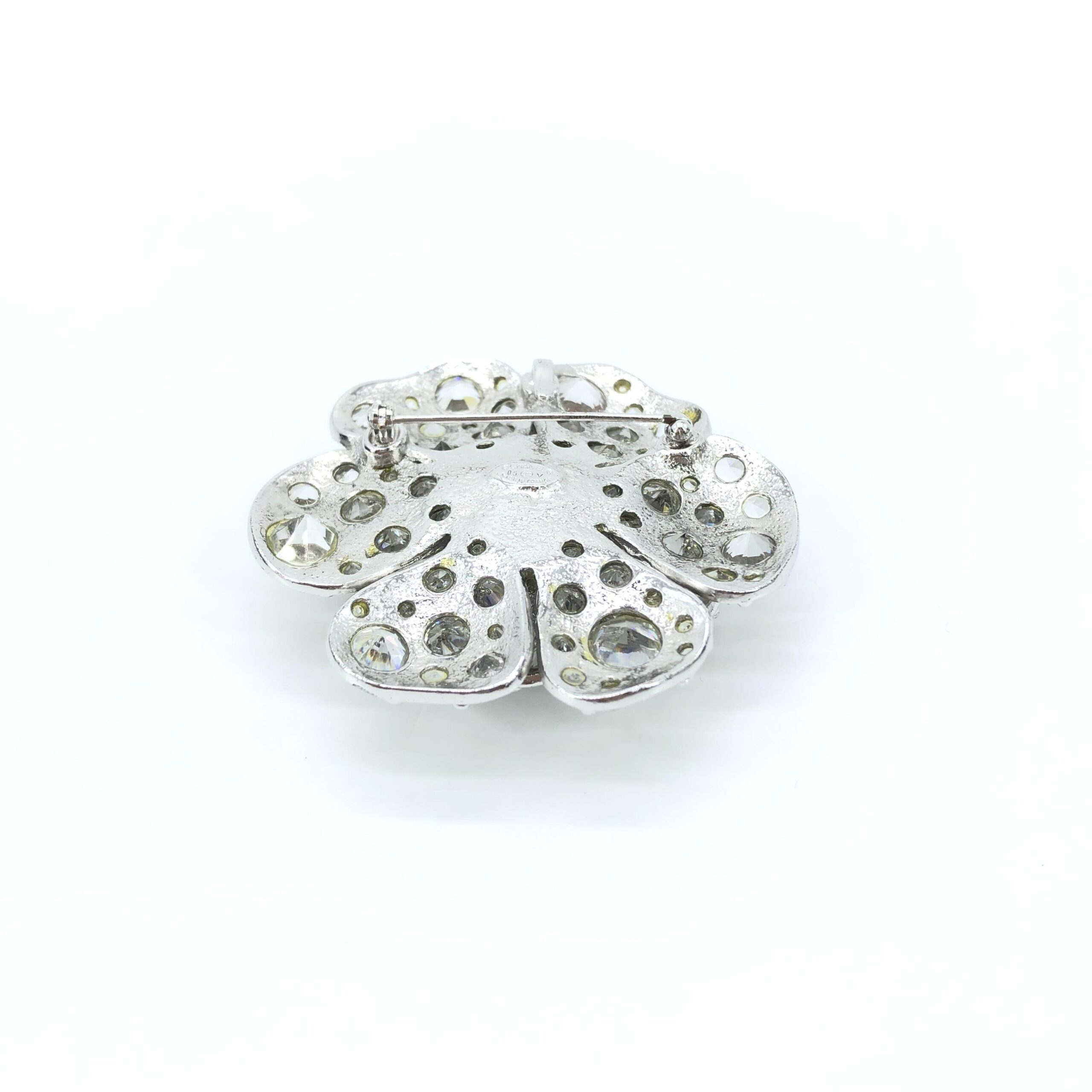 Chanel Silver Crystal Camellia Flower Brooch - Image 7