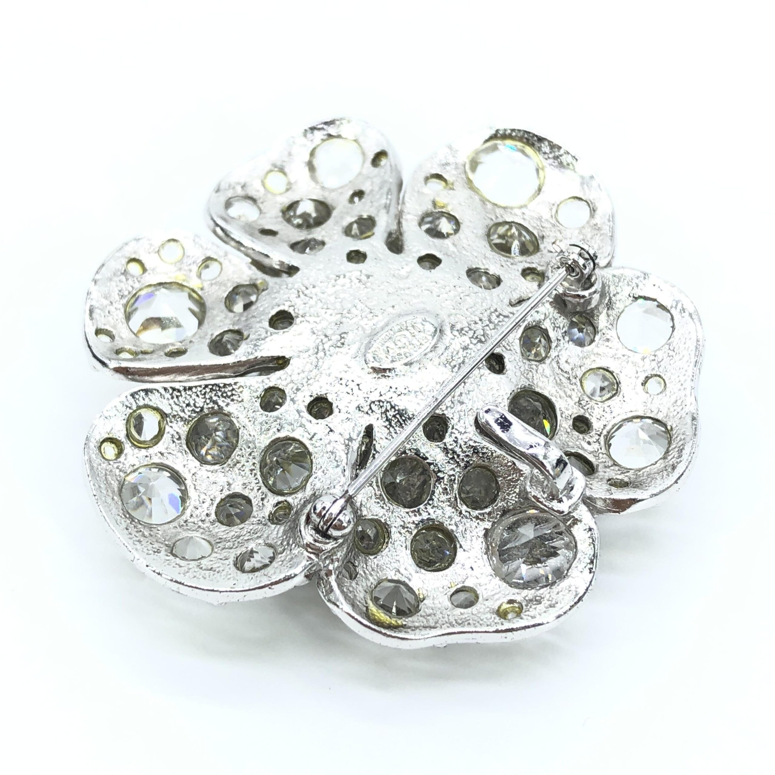 Chanel Silver Crystal Camellia Flower Brooch - Image 8