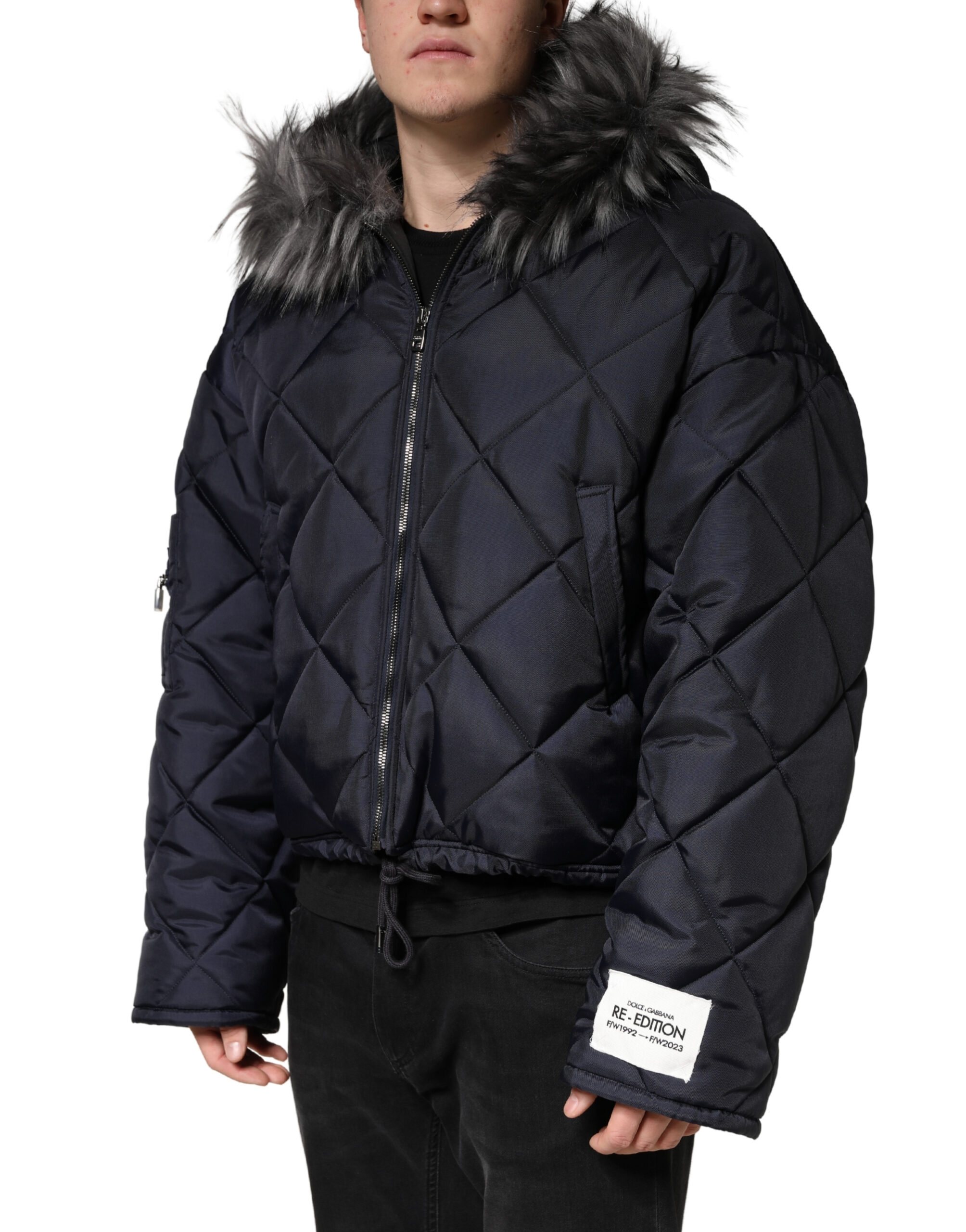 Dolce & Gabbana Black Quilted Fur Shearling Hooded Jacket - Image 3