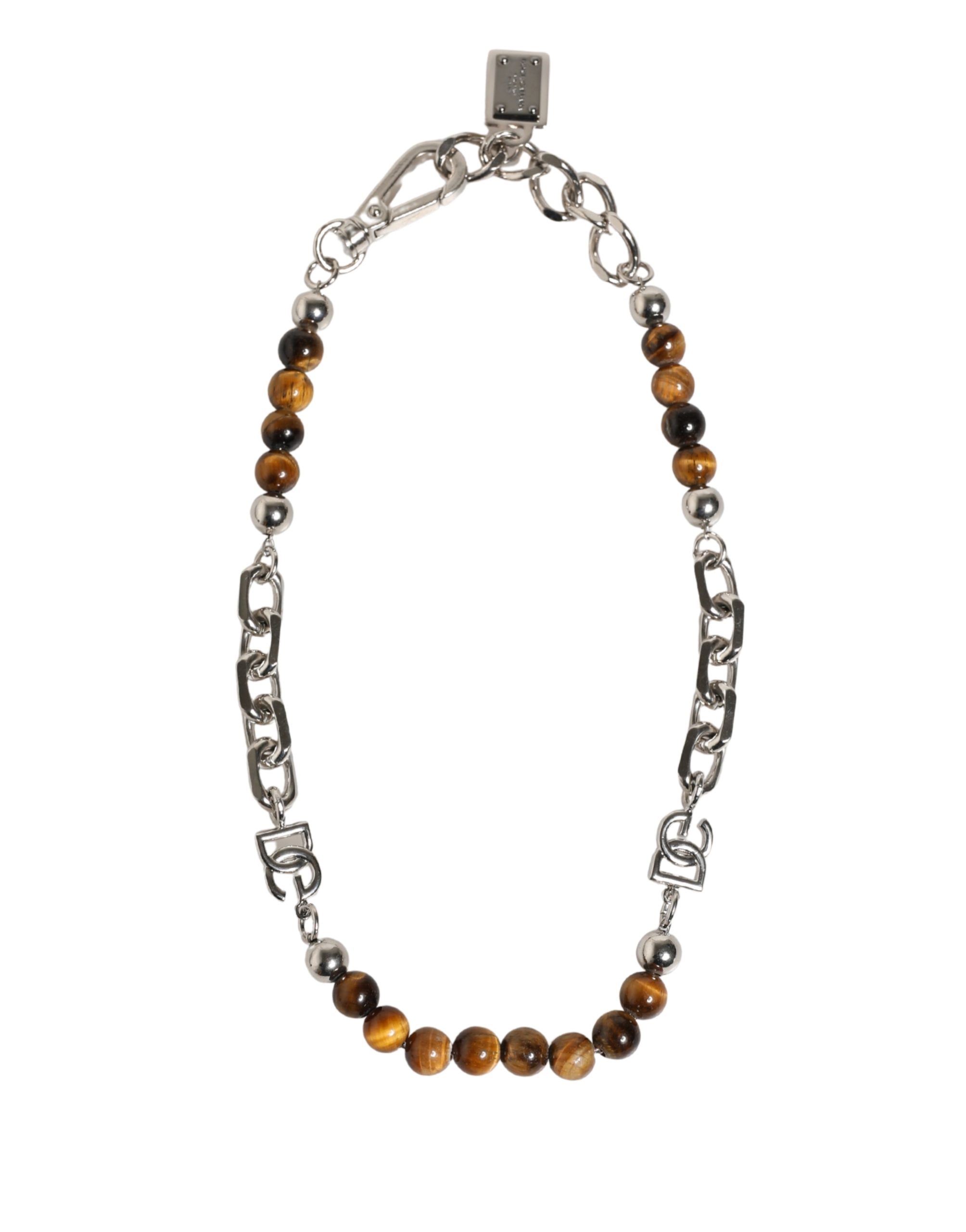 Dolce & Gabbana Silver Tone Brass Chain Beaded Gem DG Logo Bracelet - Image 2