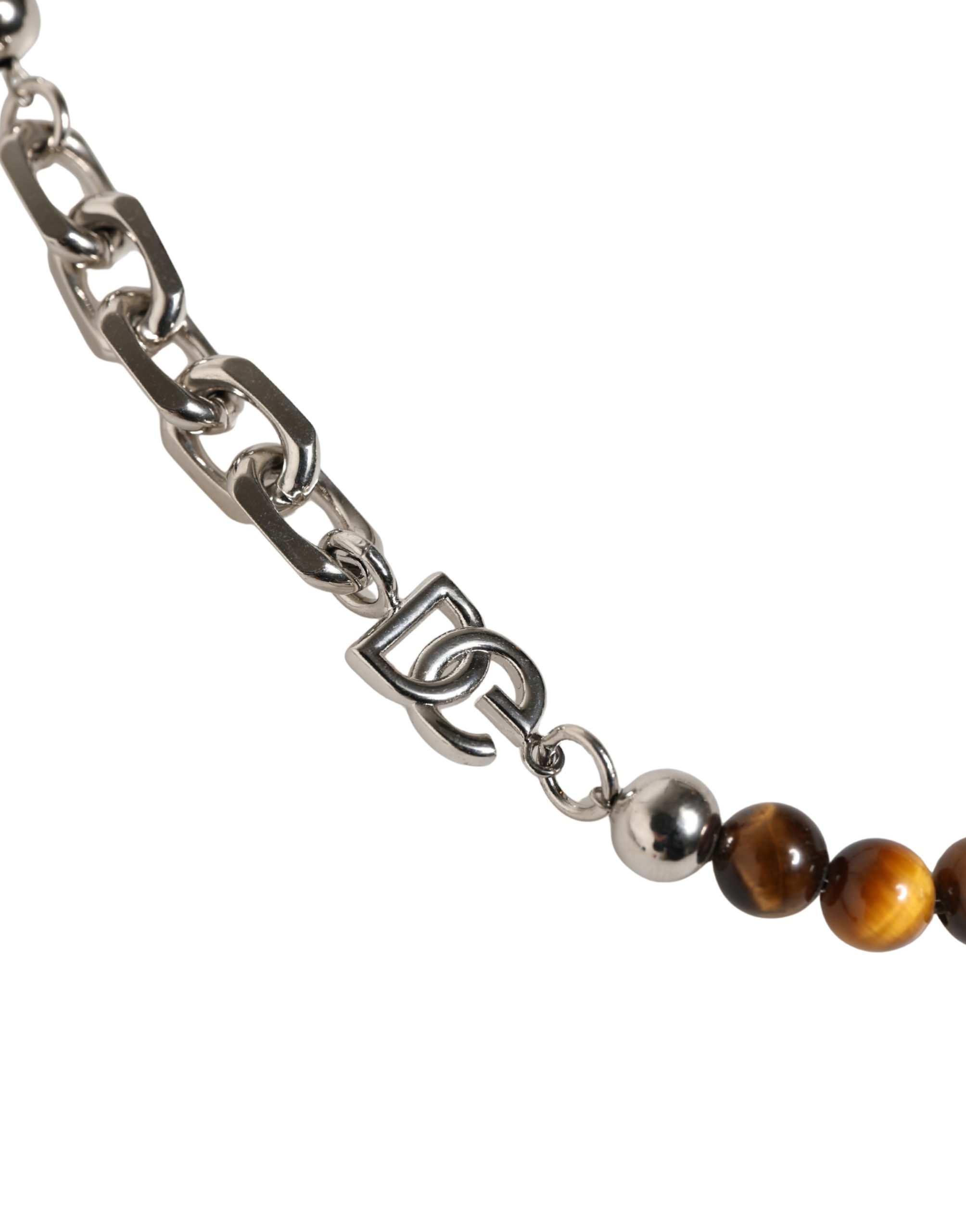 Dolce & Gabbana Silver Tone Brass Chain Beaded Gem DG Logo Bracelet - Image 3