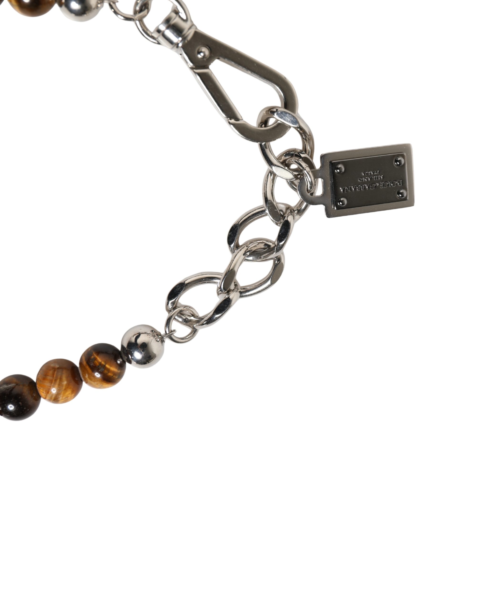 Dolce & Gabbana Silver Tone Brass Chain Beaded Gem DG Logo Bracelet - Image 4