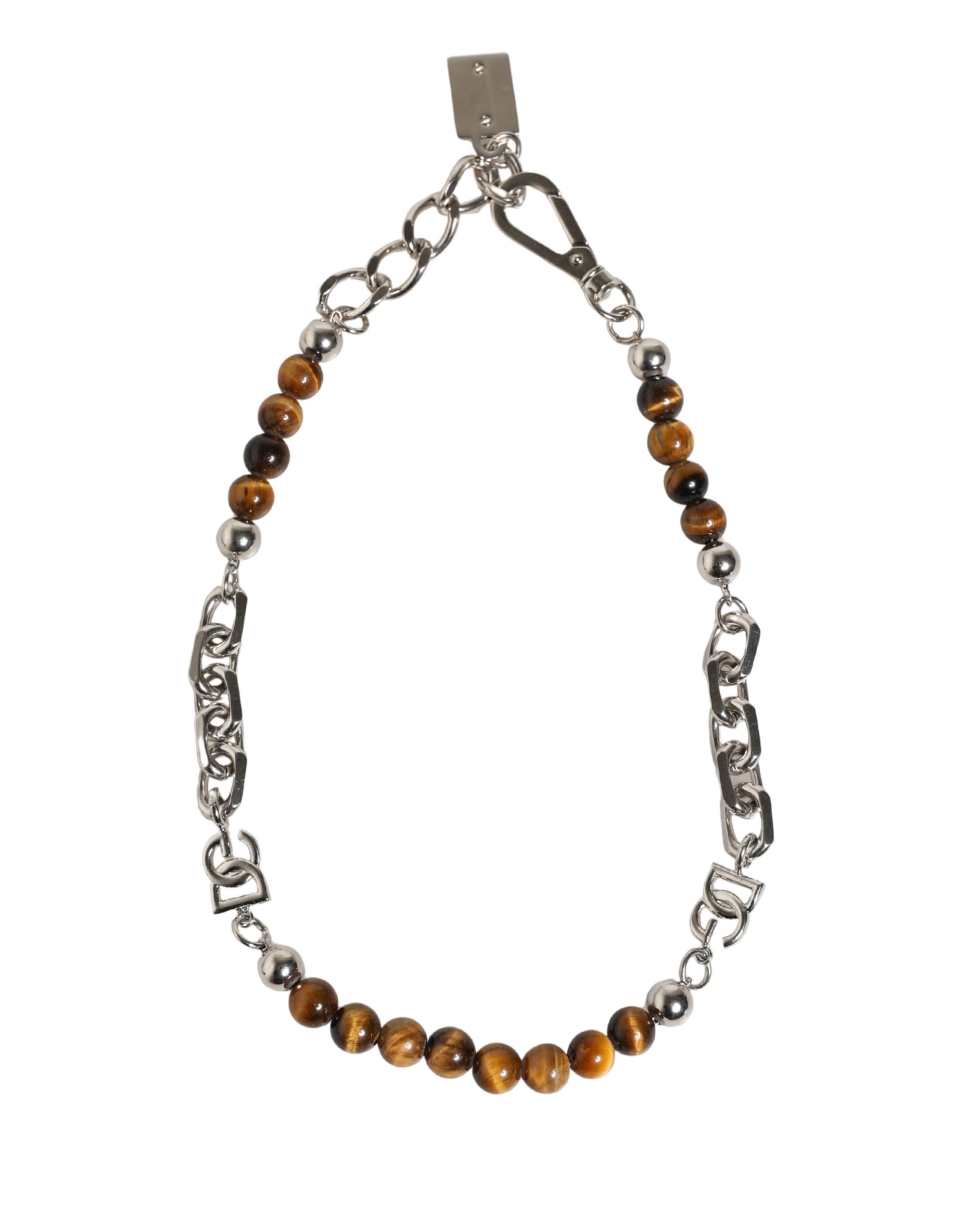 Dolce & Gabbana Silver Tone Brass Chain Beaded Gem DG Logo Bracelet - Image 5