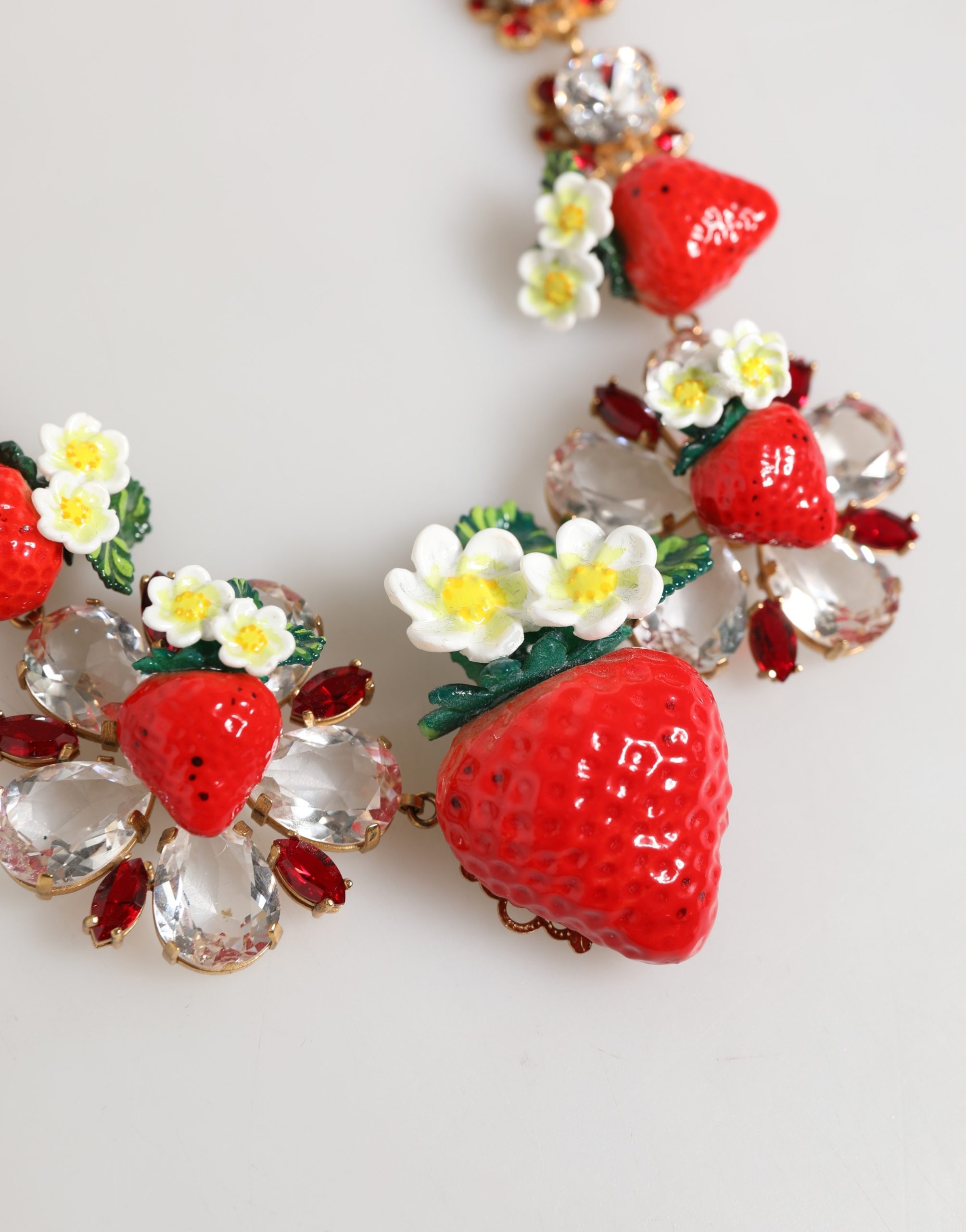 Dolce & Gabbana Gold Brass FRUIT Pendants Flowers Crystal Logo Necklace - Image 3