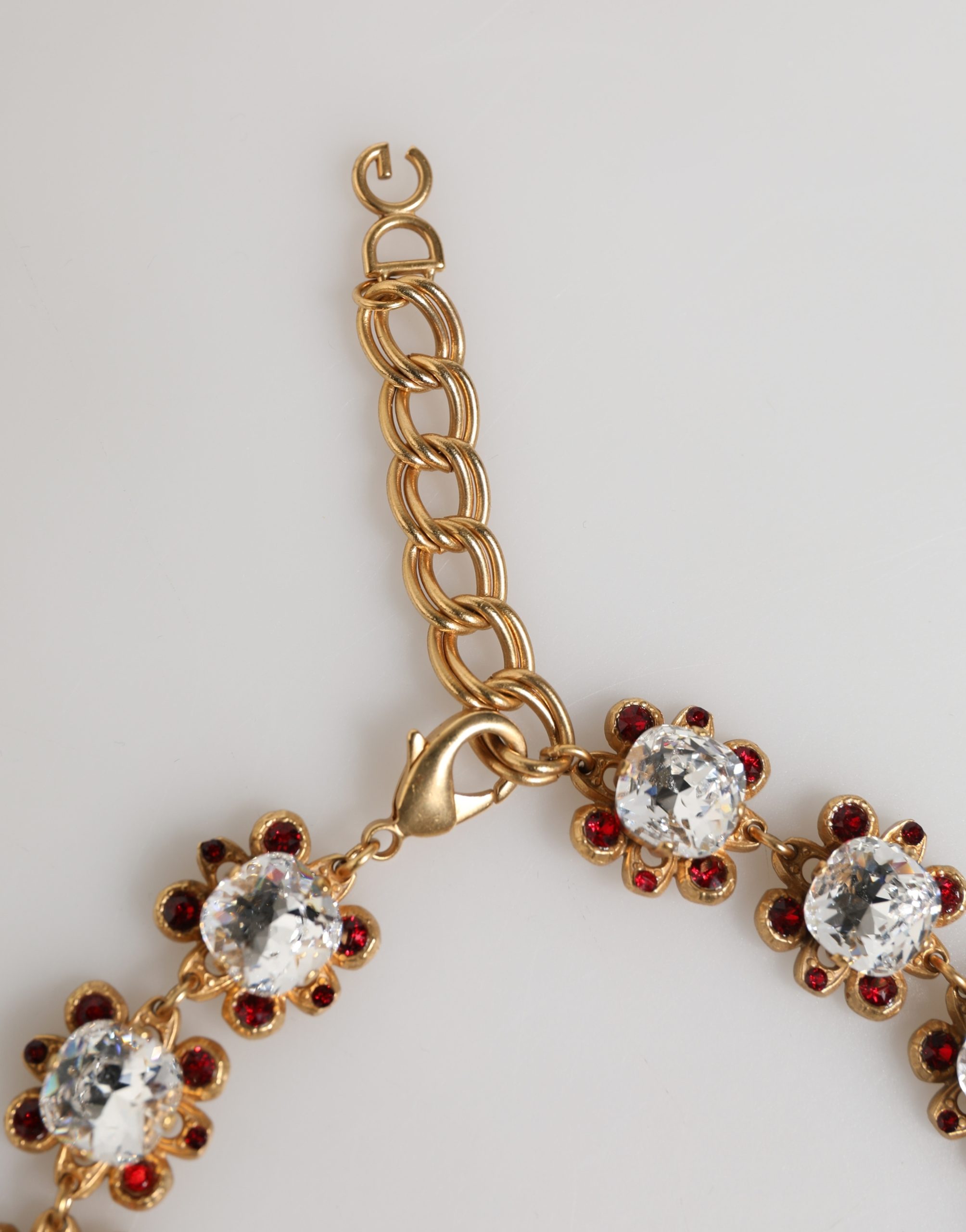 Dolce & Gabbana Gold Brass FRUIT Pendants Flowers Crystal Logo Necklace - Image 4
