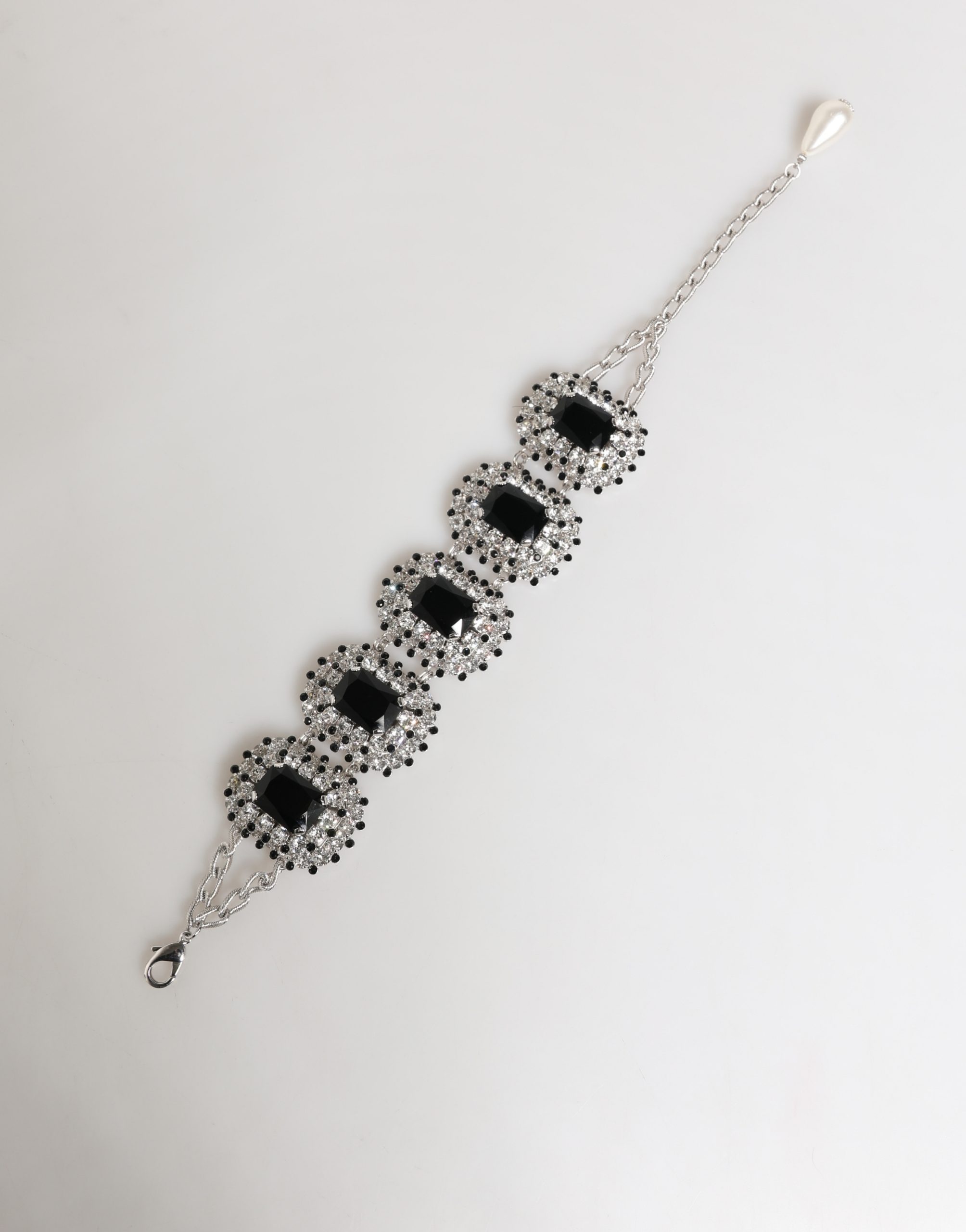 Dolce & Gabbana Silver Tone Brass Chain Crystal Embellished Bracelet - Image 2