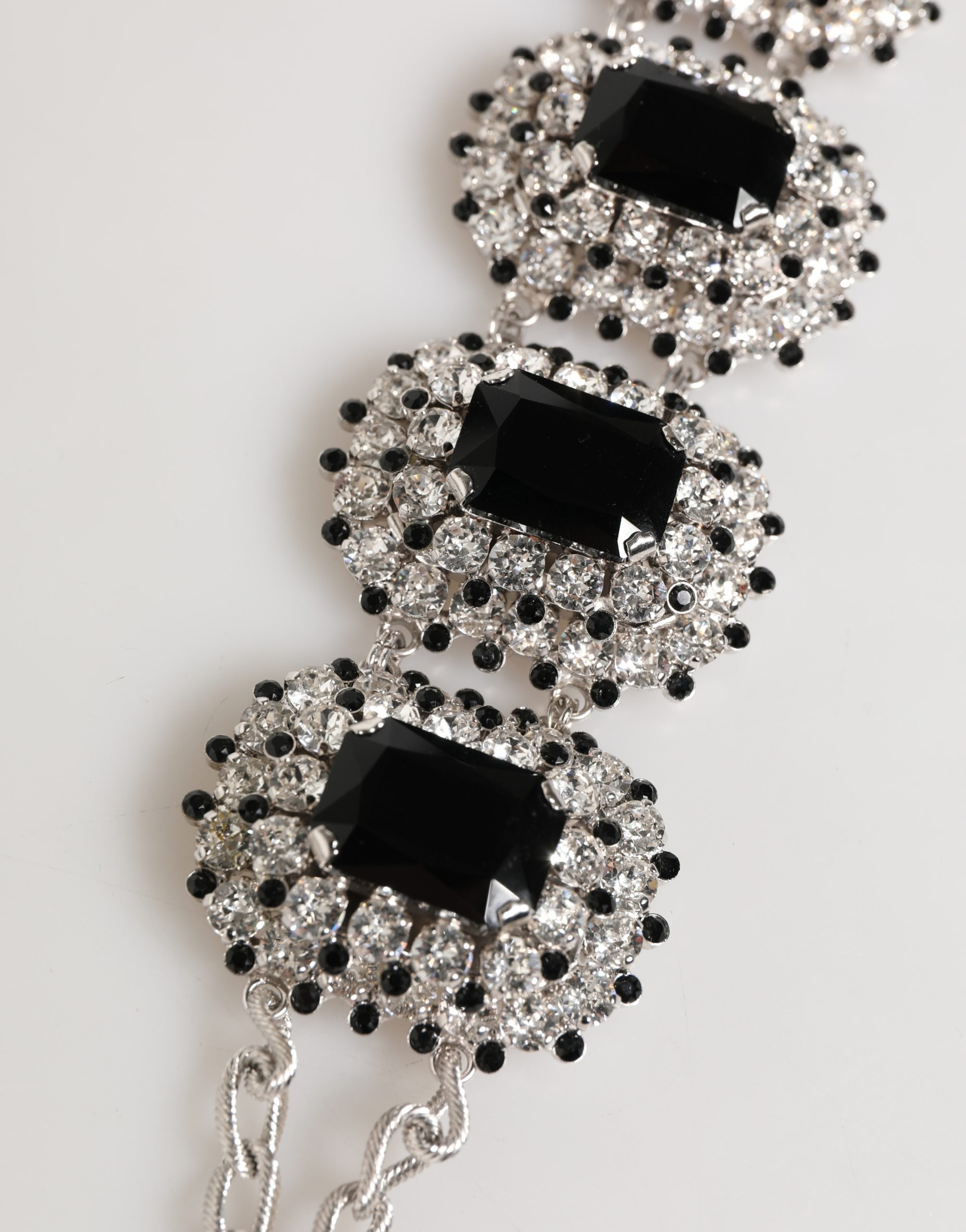 Dolce & Gabbana Silver Tone Brass Chain Crystal Embellished Bracelet - Image 3