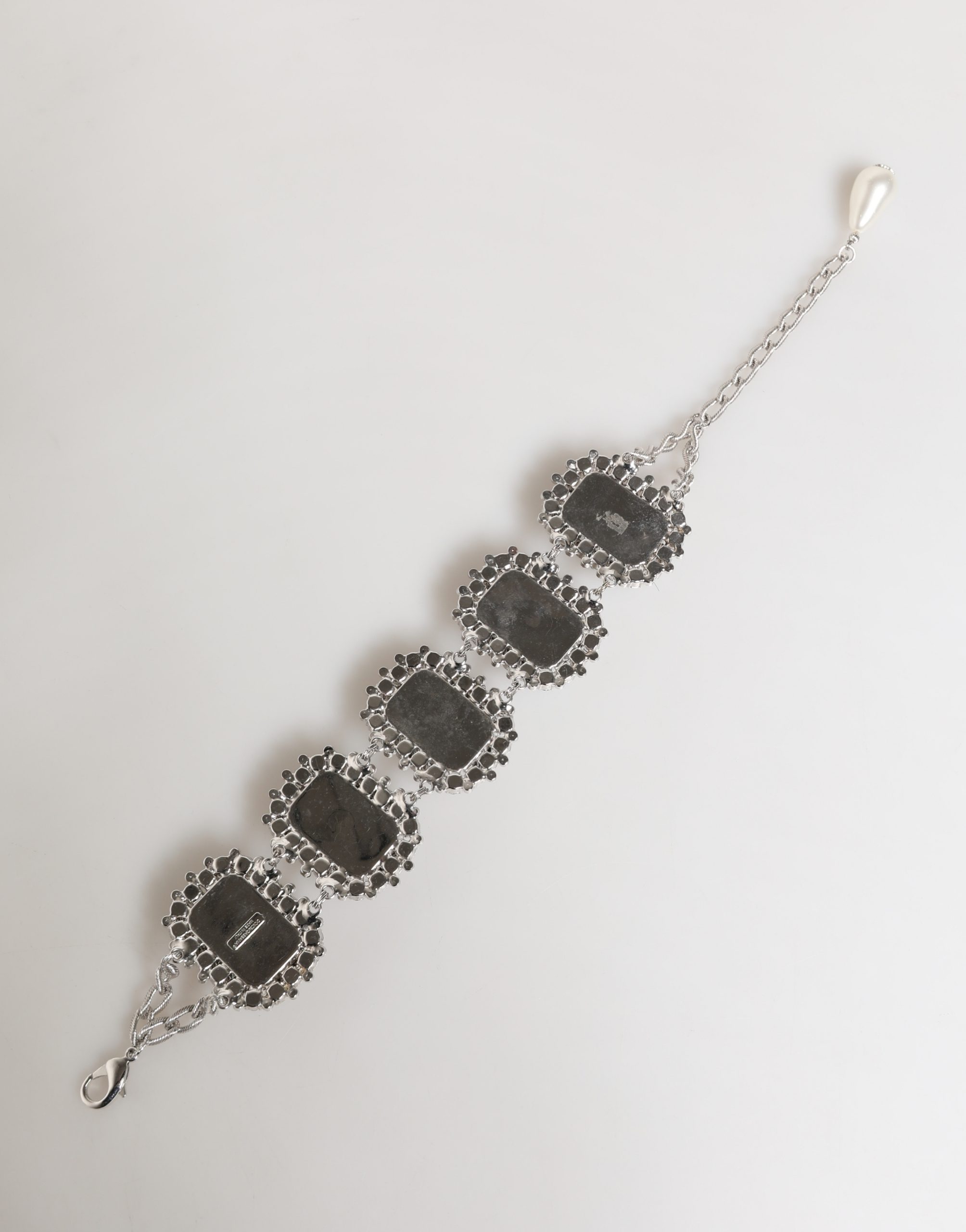 Dolce & Gabbana Silver Tone Brass Chain Crystal Embellished Bracelet - Image 5