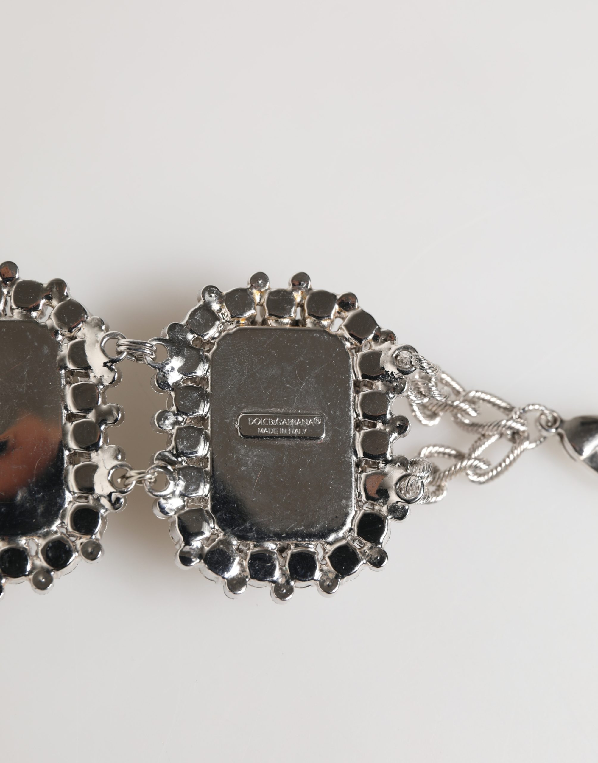 Dolce & Gabbana Silver Tone Brass Chain Crystal Embellished Bracelet - Image 6