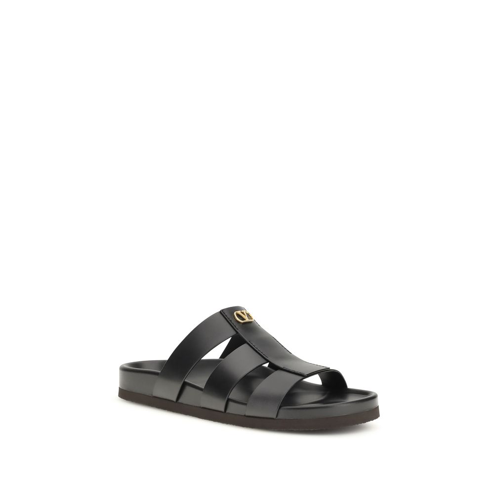 Valentino Garavani Black Calf Leather Bos Taurus Sandals - Image 2