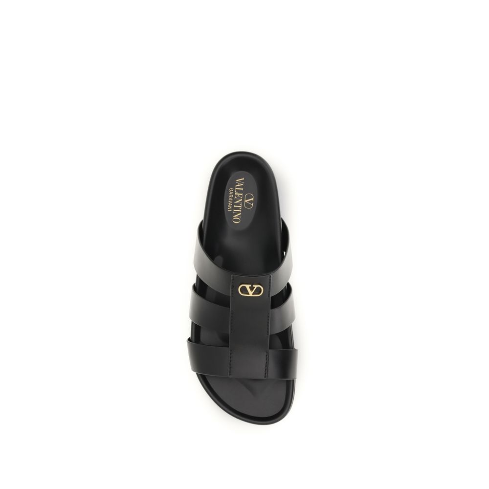 Valentino Garavani Black Calf Leather Bos Taurus Sandals - Image 4
