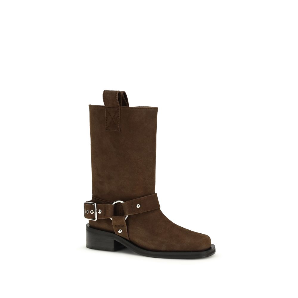 Ganni Brown Recycled Leather Lace-Up Boots - Image 2