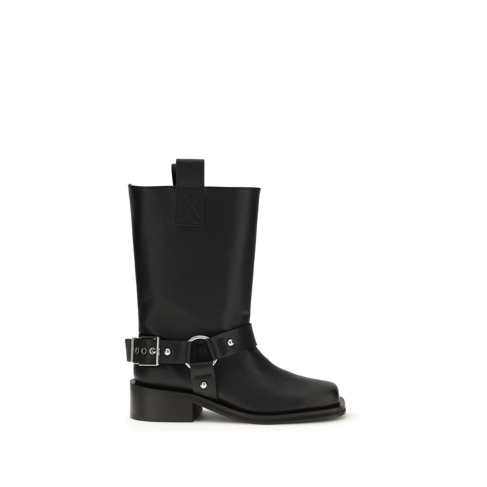 Ganni Black Calf Leather Bos Taurus Flat Boots