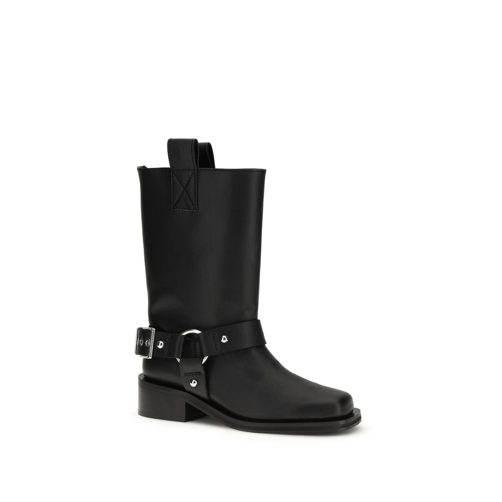 Ganni Black Calf Leather Bos Taurus Flat Boots - Image 2