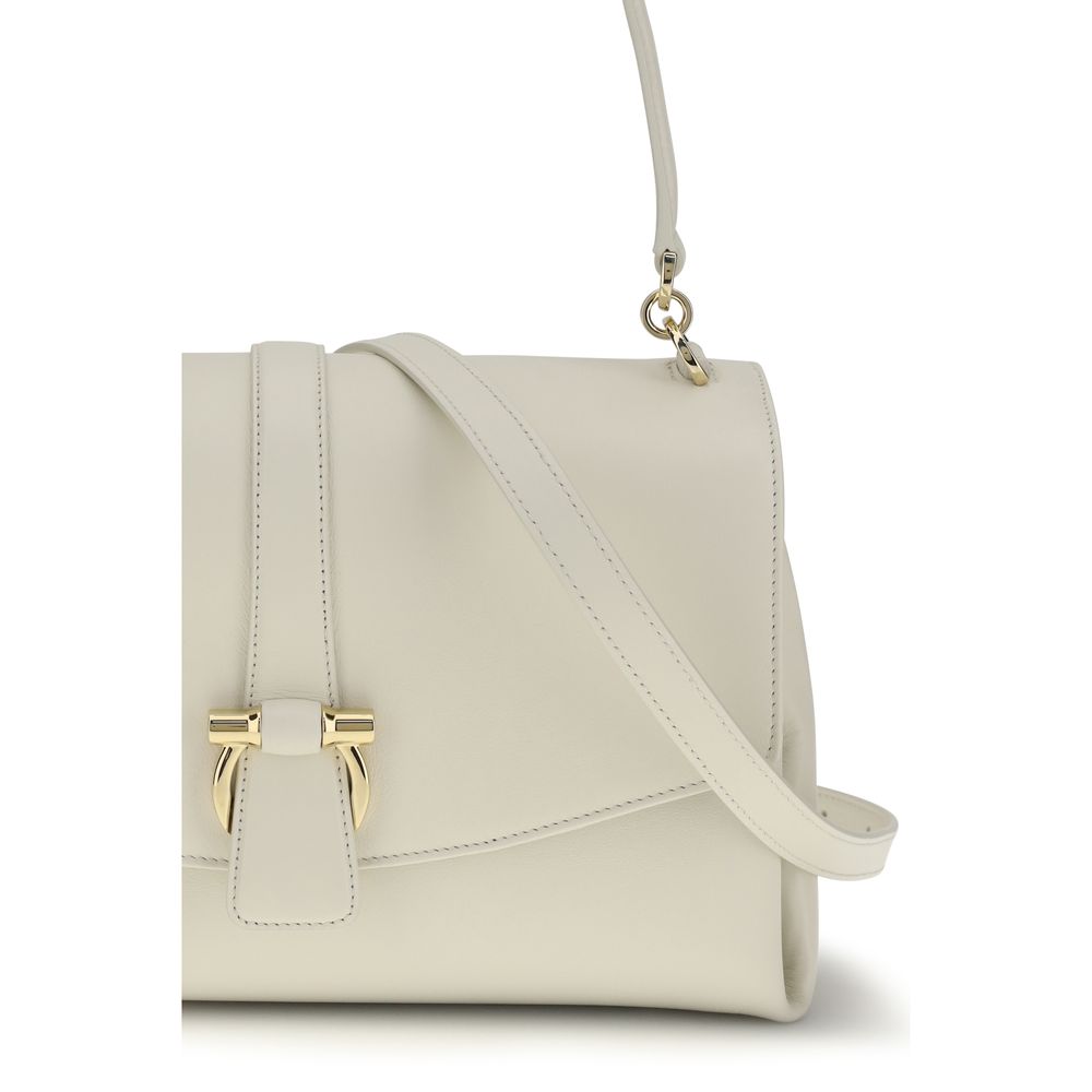 Ferragamo White Calf Leather Bos Taurus Shoulder Bag - Image 4