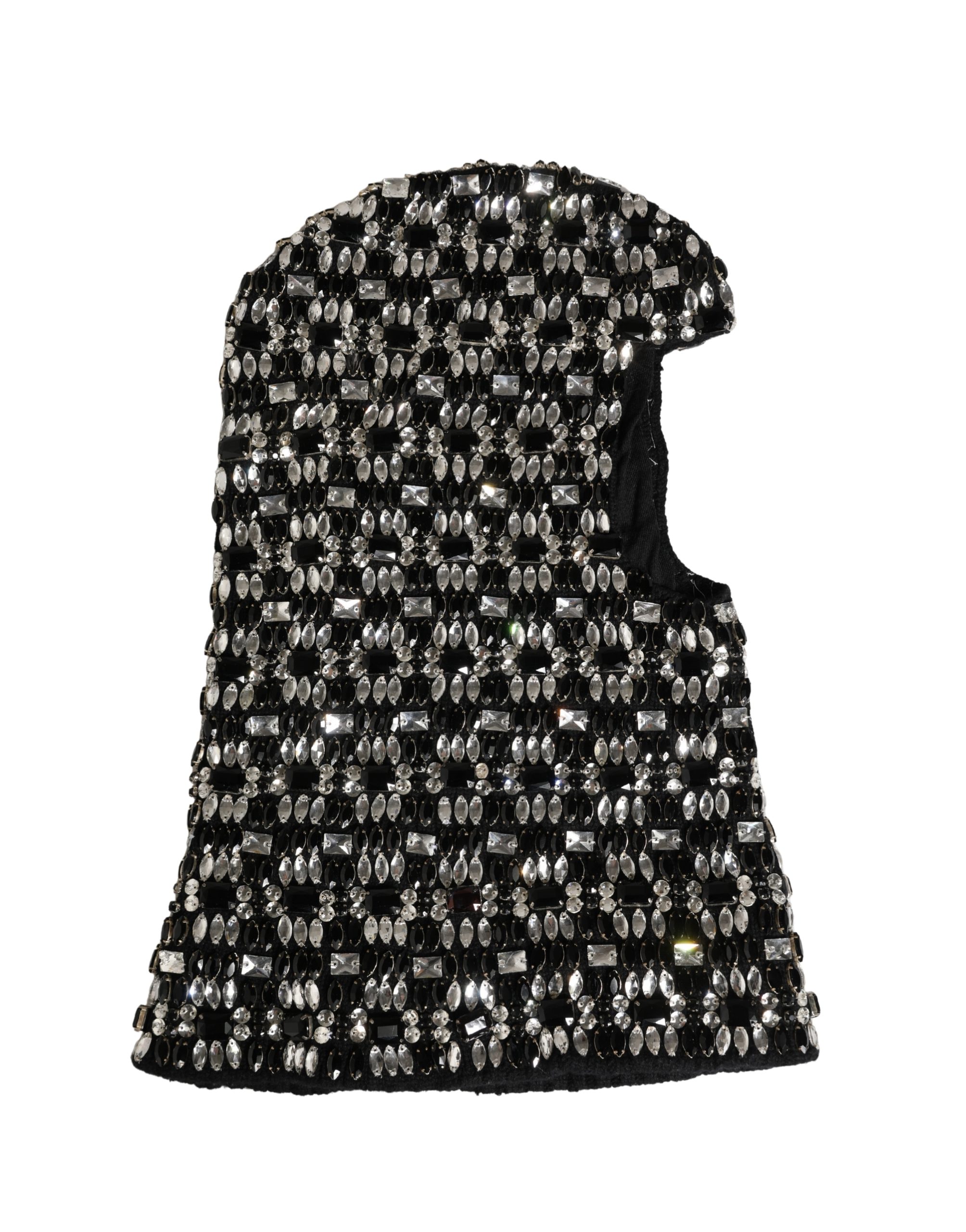 Dolce & Gabbana Black Wool Crystal Embellished Balaclava Hat - Image 2