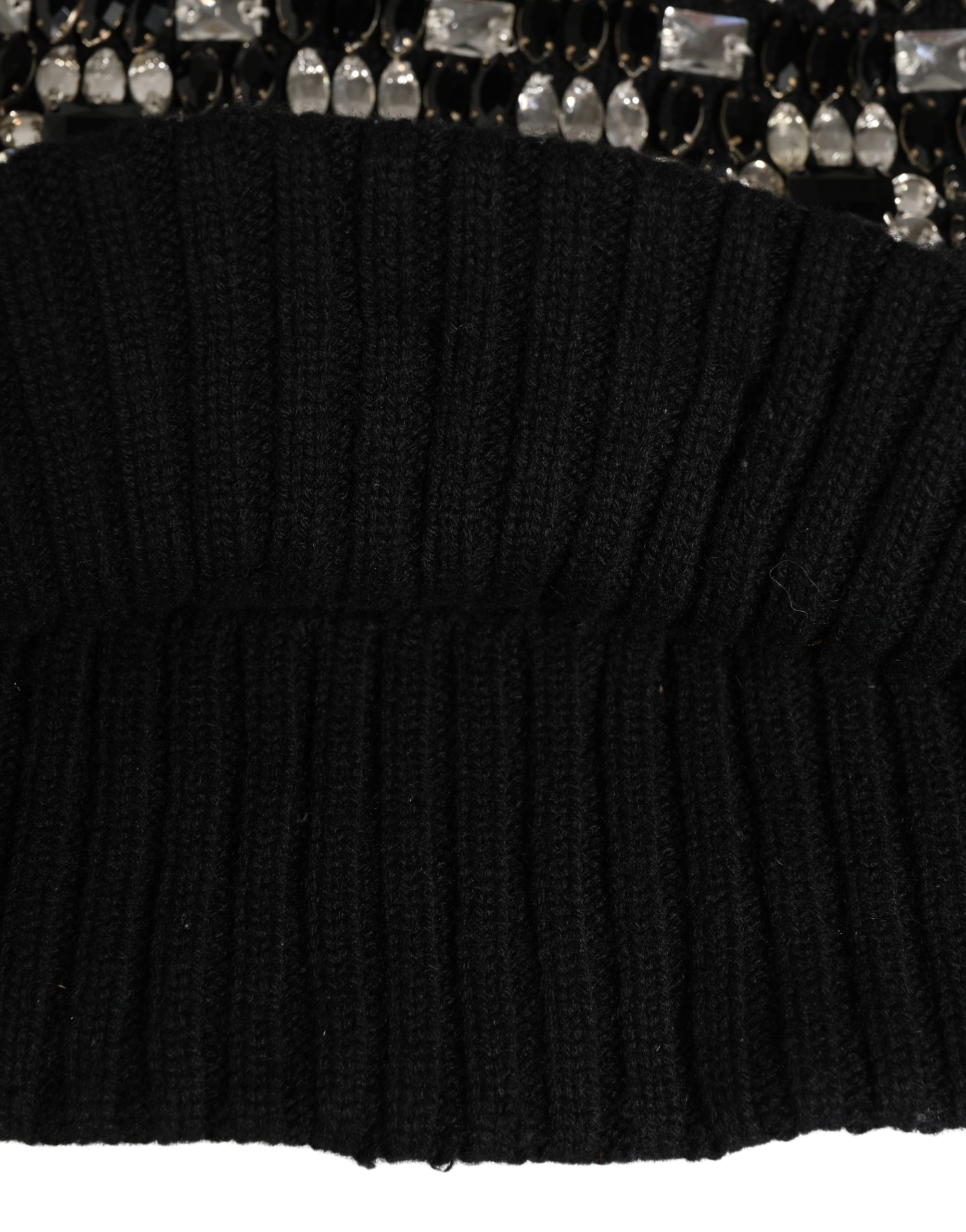 Dolce & Gabbana Black Wool Crystal Embellished Balaclava Hat - Image 4