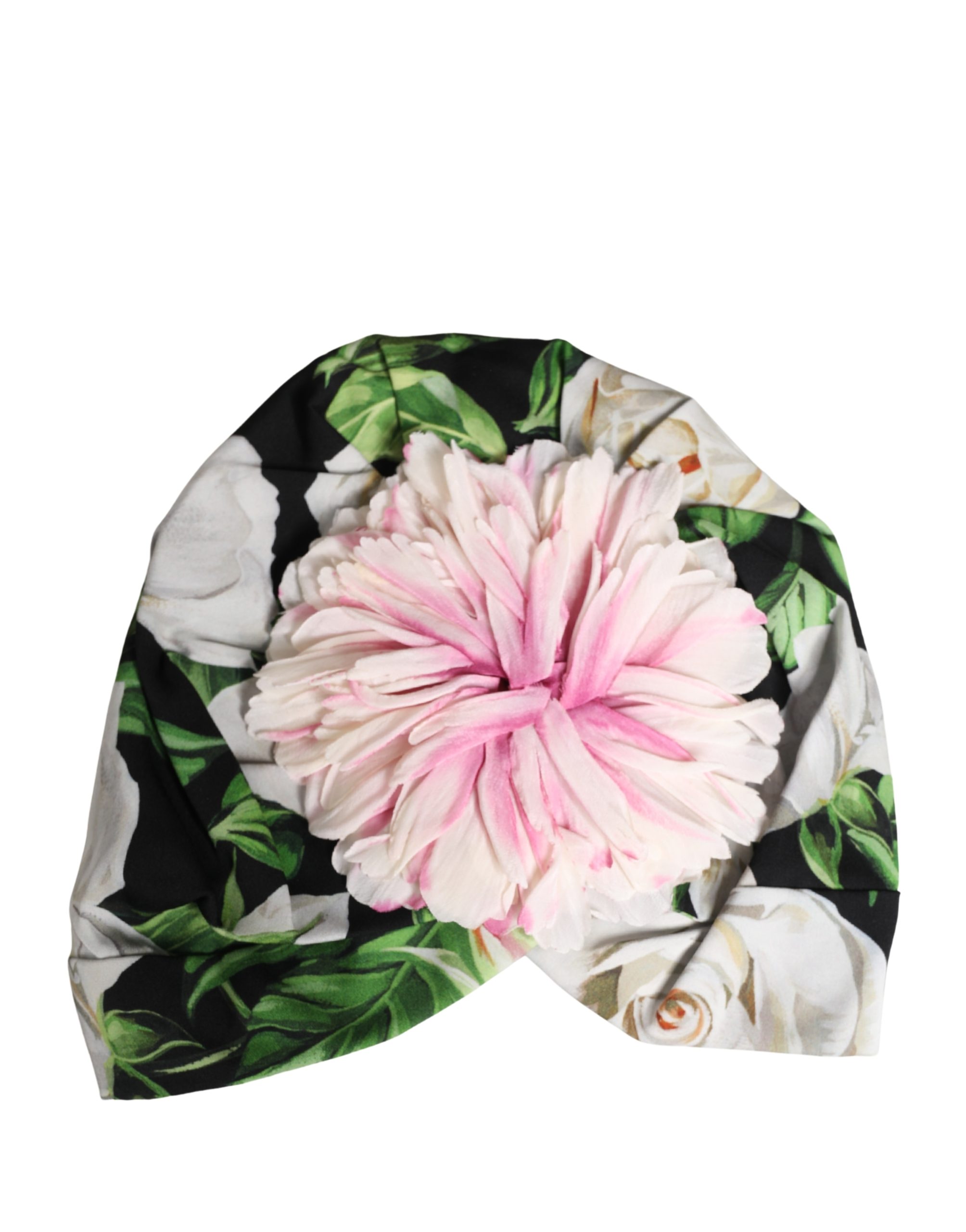 Dolce & Gabbana Black Floral Motif Turban Headwear Women Hat - Image 2