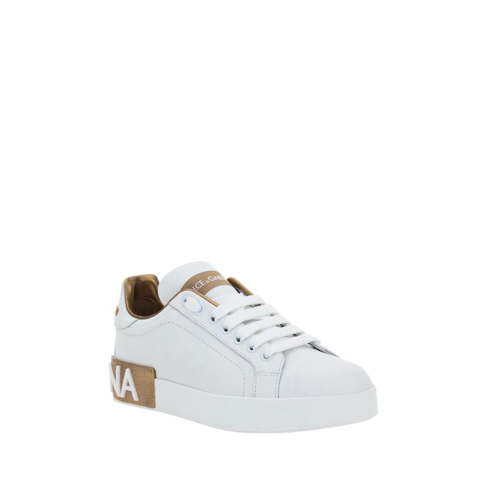 Dolce & Gabbana White Calf Leather Bos Taurus Low Top Sneakers - Image 2