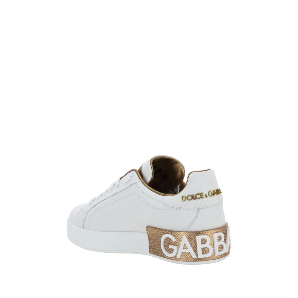 Dolce & Gabbana White Calf Leather Bos Taurus Low Top Sneakers - Image 3