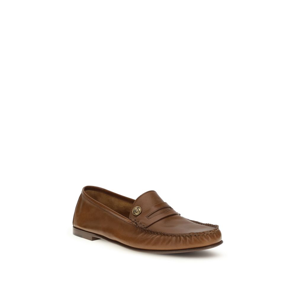 Versace Brown Calf Leather Bos Taurus Slip-On Loafers - Image 2