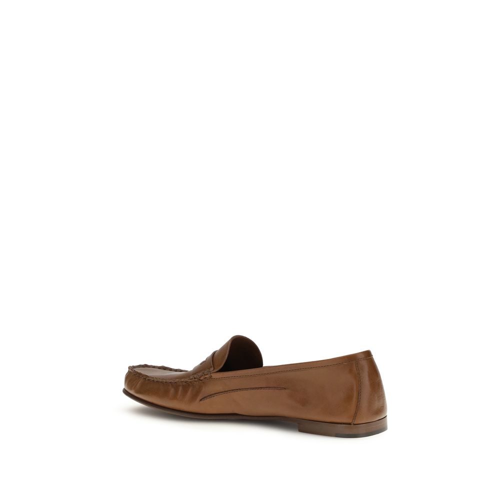 Versace Brown Calf Leather Bos Taurus Slip-On Loafers - Image 3
