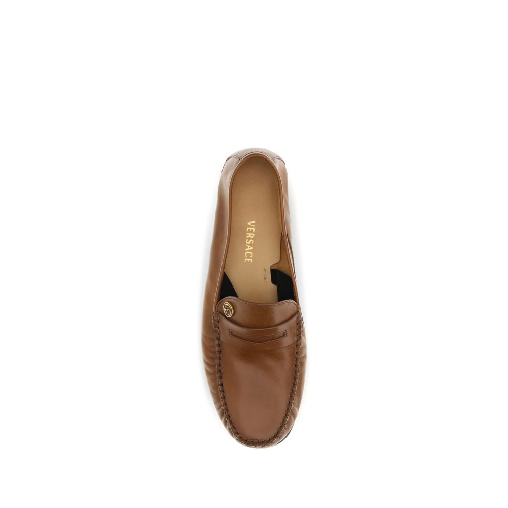 Versace Brown Calf Leather Bos Taurus Slip-On Loafers - Image 4