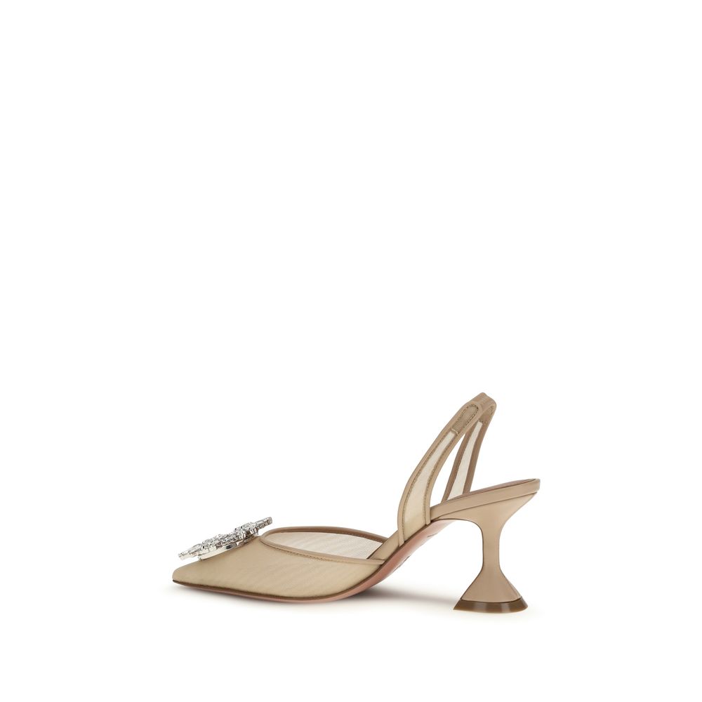 Amina Muaddi Beige Polyester Platform Pumps - Image 3