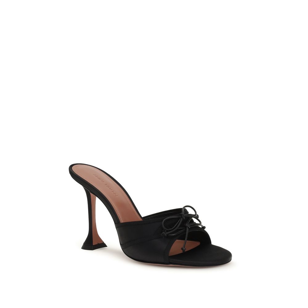Amina Muaddi Black Silk Stiletto Heel Sandals - Image 2