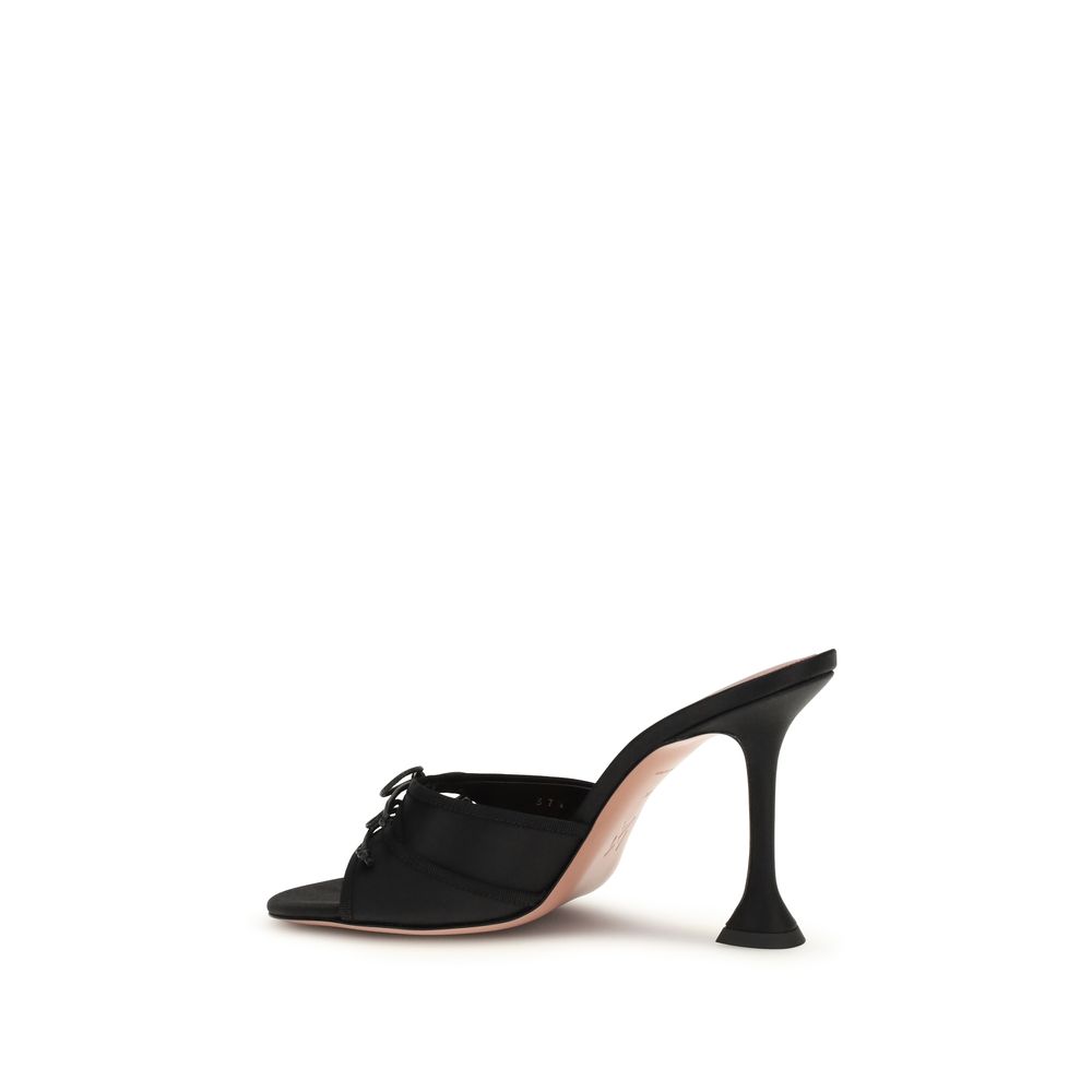 Amina Muaddi Black Silk Stiletto Heel Sandals - Image 3