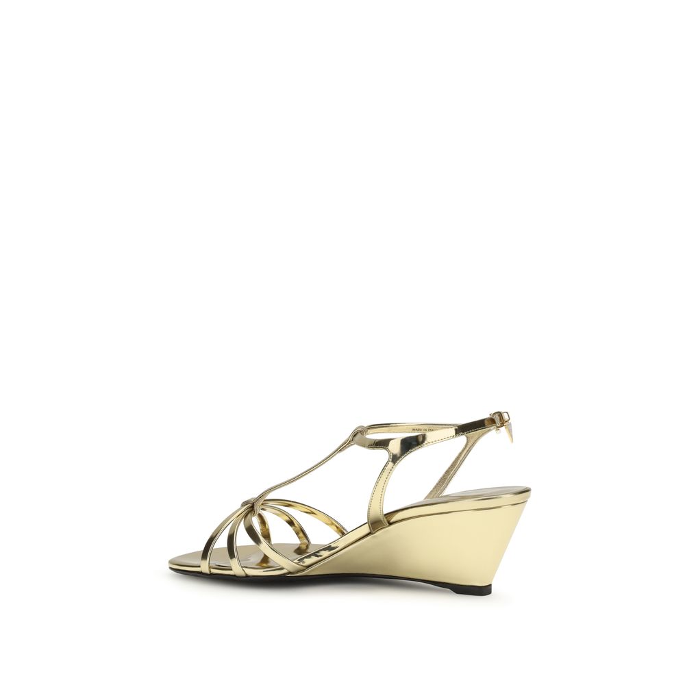 Prada Gold Calf Leather Bos Taurus Wedge Sandals - Image 3