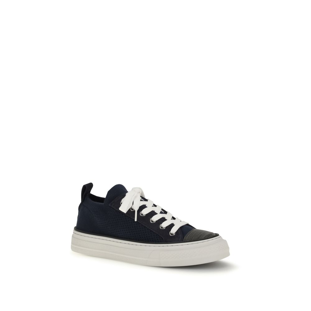 Brunello Cucinelli Blue Cotton Low Top Sneakers - Image 2