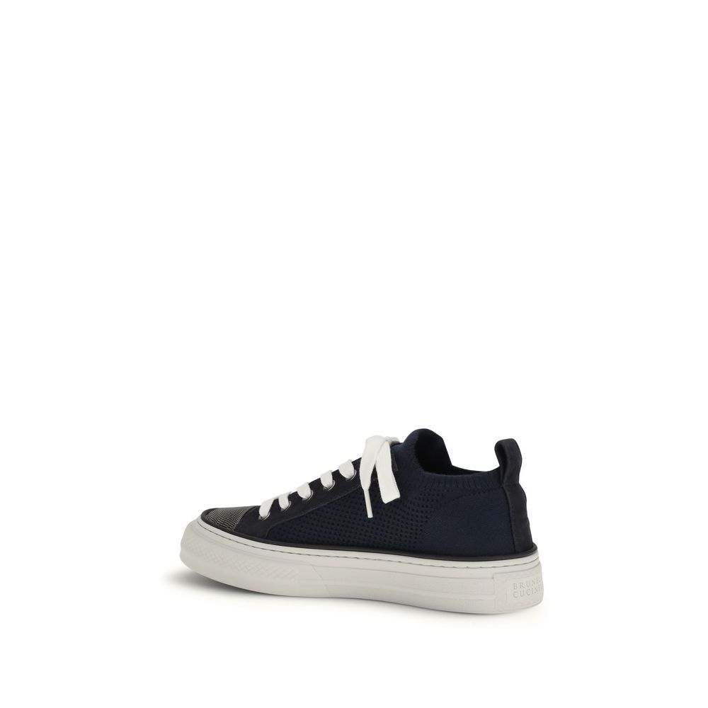 Brunello Cucinelli Blue Cotton Low Top Sneakers - Image 3