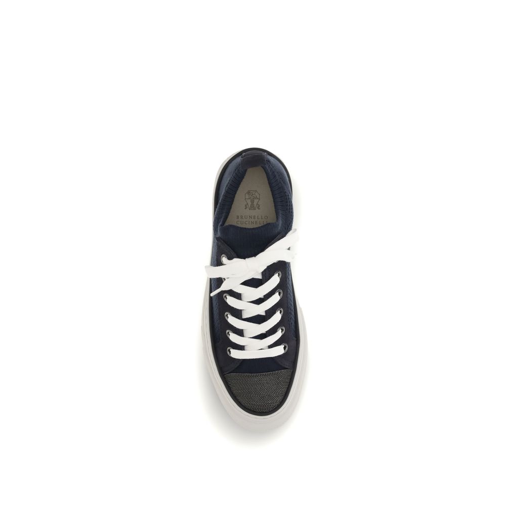 Brunello Cucinelli Blue Cotton Low Top Sneakers - Image 4