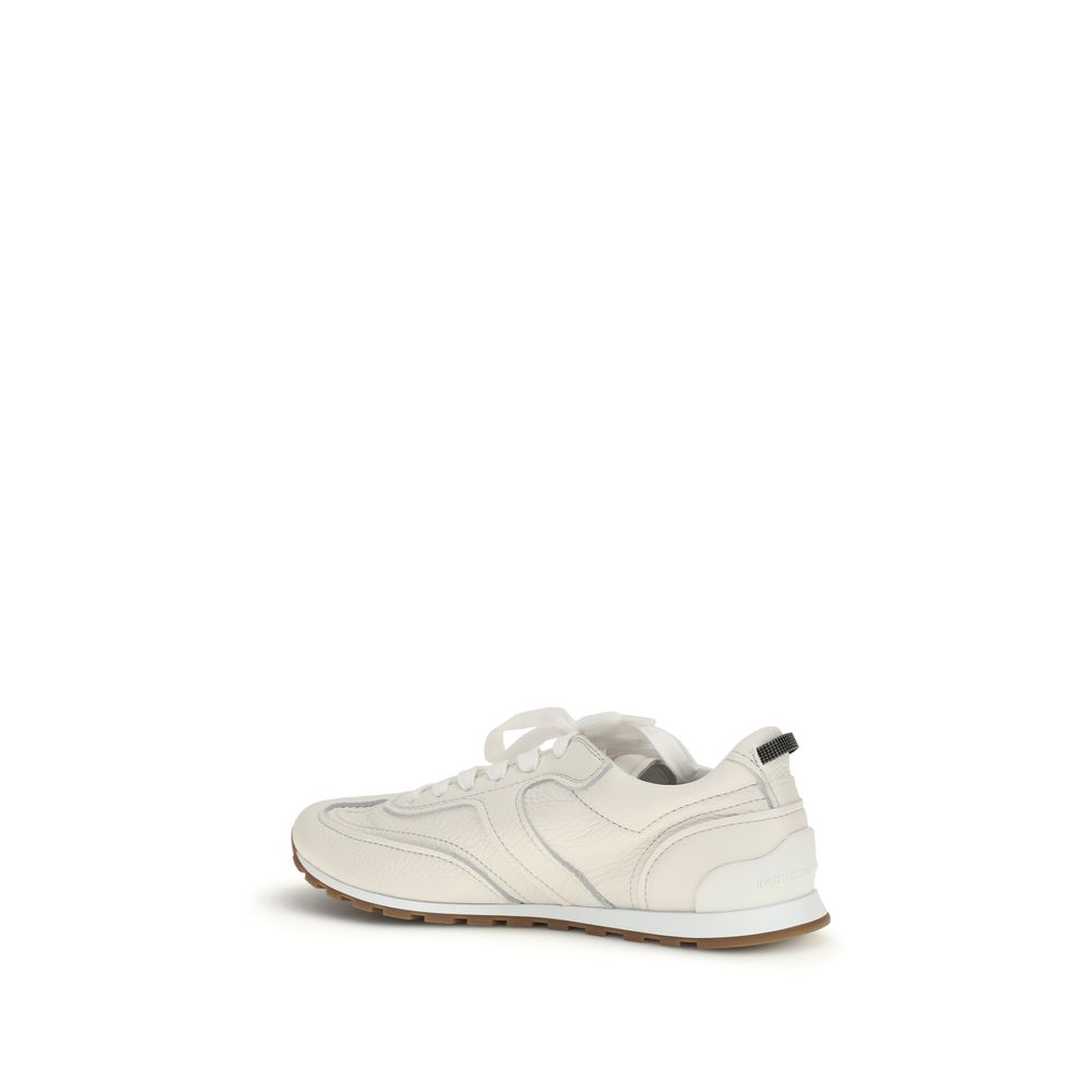 Brunello Cucinelli White Calf Leather Bos Taurus Low Top Sneakers - Image 3