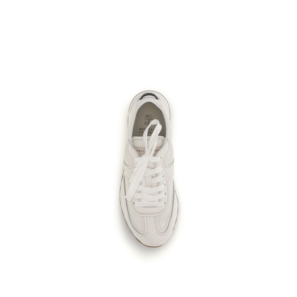 Brunello Cucinelli White Calf Leather Bos Taurus Low Top Sneakers - Image 4
