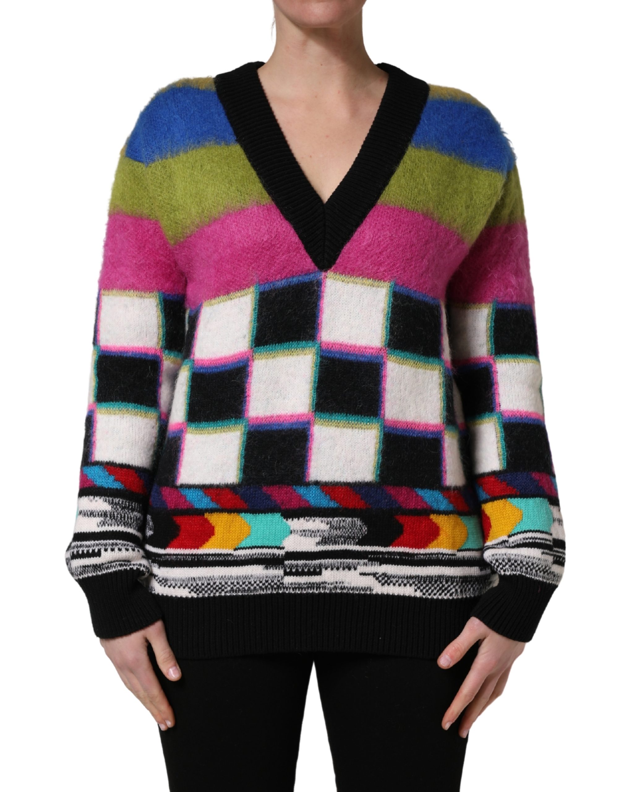 Dolce & Gabbana Multicolor Stripes V-neck Pullover Sweater - Image 2