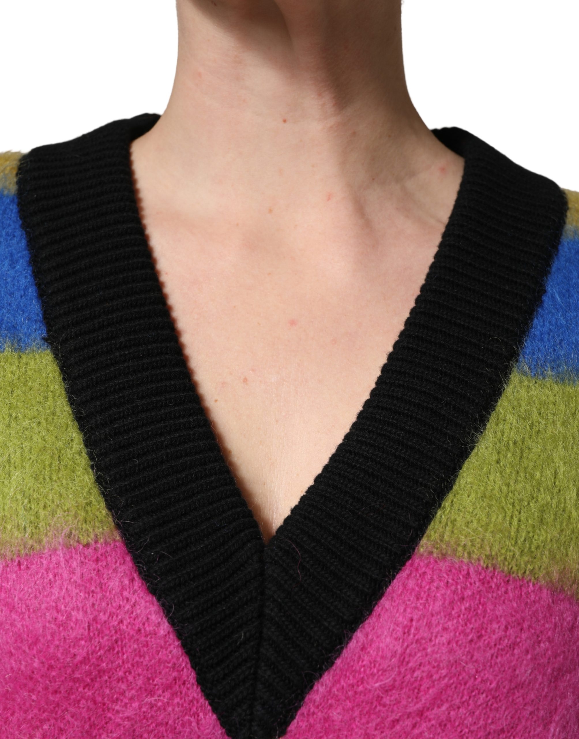 Dolce & Gabbana Multicolor Stripes V-neck Pullover Sweater - Image 5