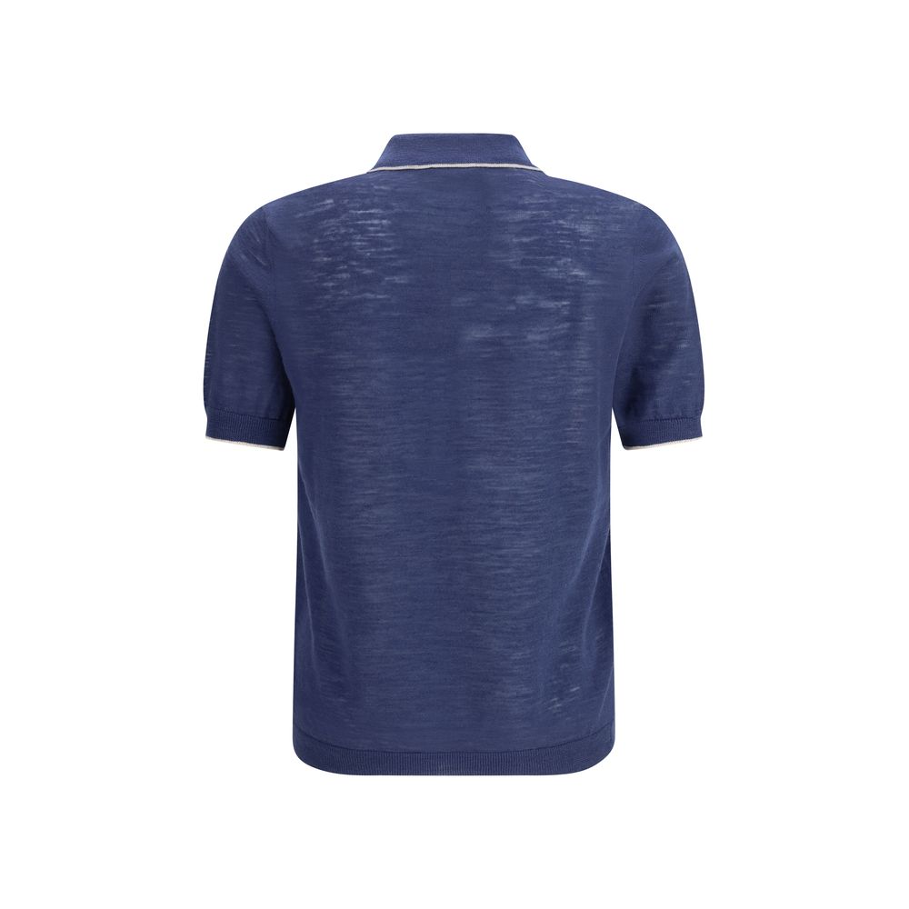 Brooksfield Blue Linen Polo Shirt - Image 2